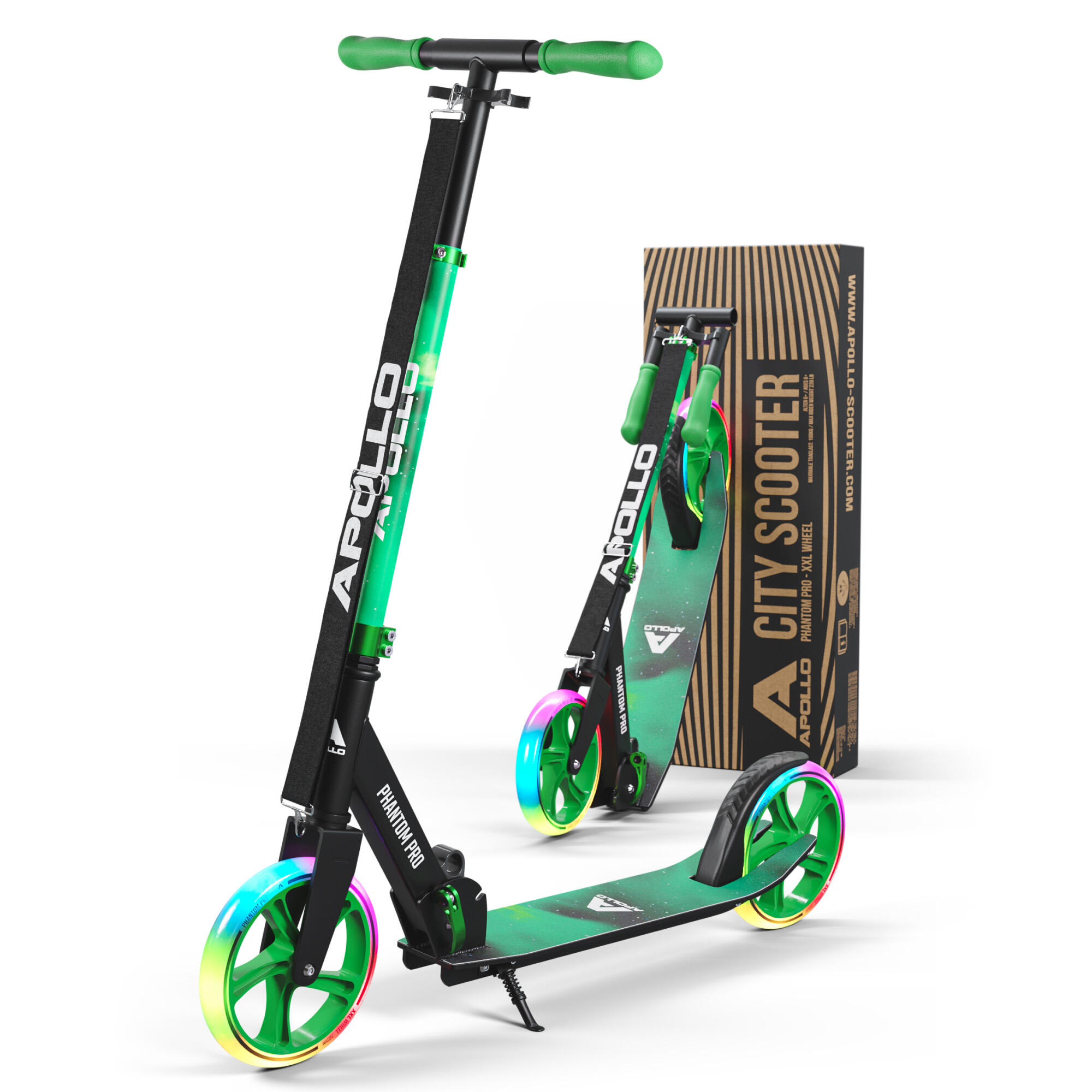 Apollo - Apollo Trottinette Phantom Pro – Enfant Pliable, Roues Led 200 Mm - Trottinette - Noir|vert - Taille Unique - Decathlon