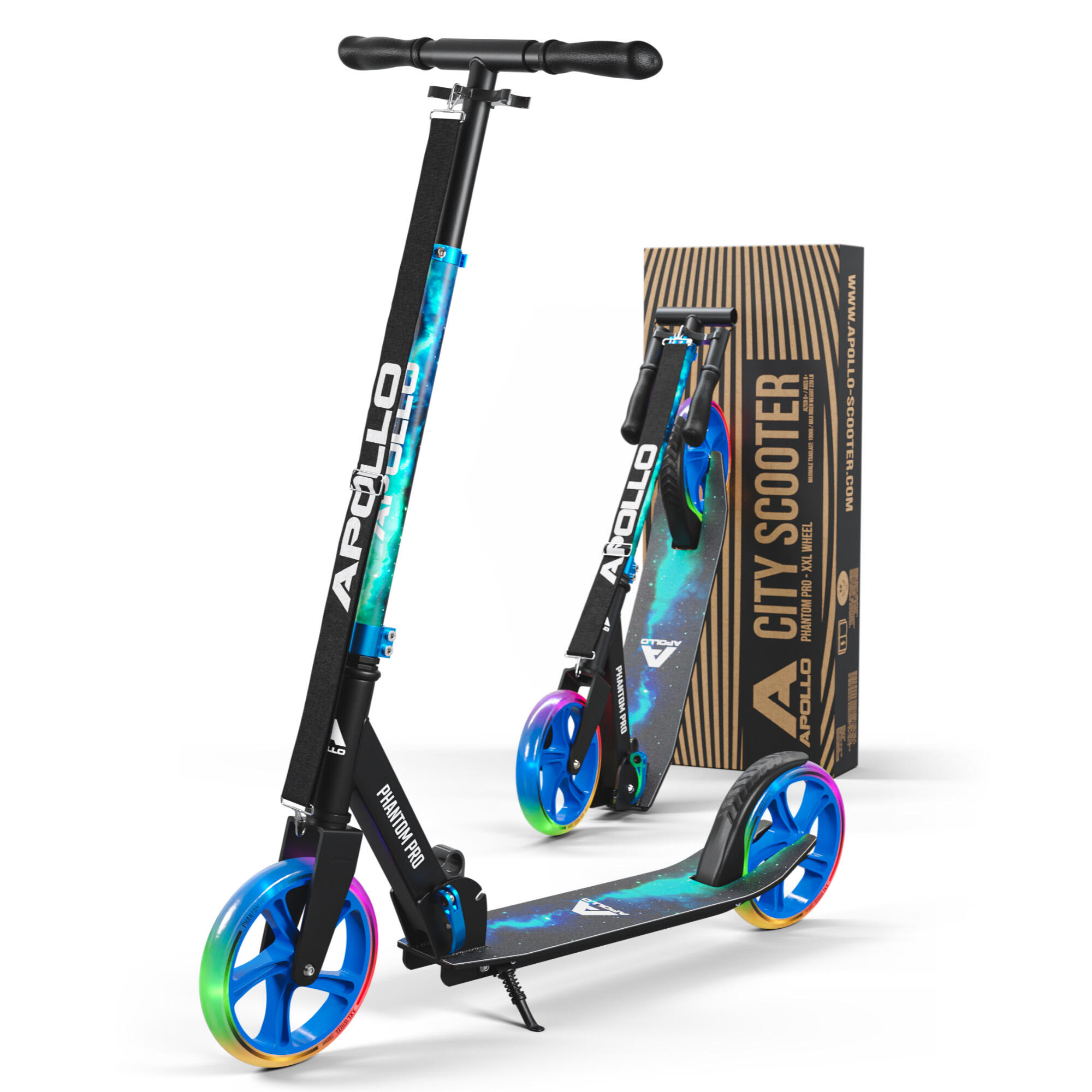 Apollo - Apollo Trottinette Phantom Pro – Enfant Pliable, Roues Led 200 Mm - Trottinette - Bleu|noir - Taille Unique - Decathlon