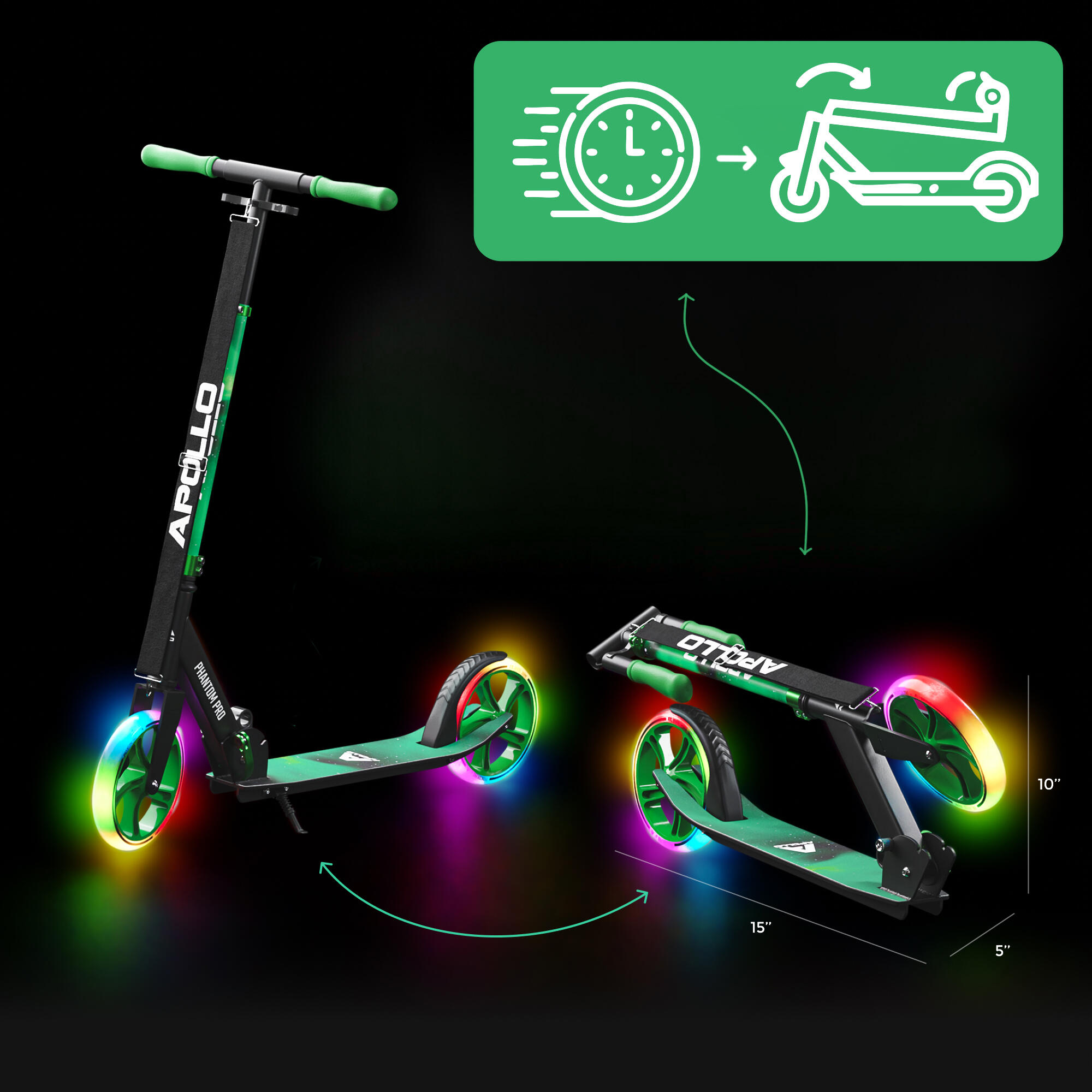 Apollo Trottinette Phantom Pro – Enfant pliable, roues LED 200 mm 2/6
