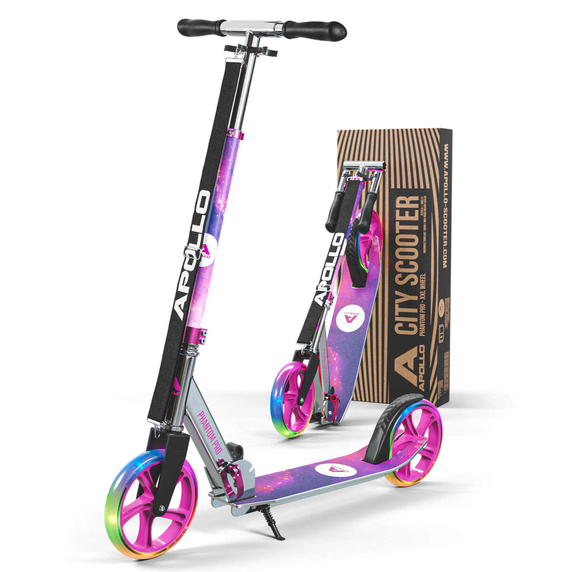 Apollo - Apollo Trottinette Phantom Pro – Enfant Pliable, Roues Led 200 Mm - Trottinette - Noir|rose - Taille Unique - Decathlon