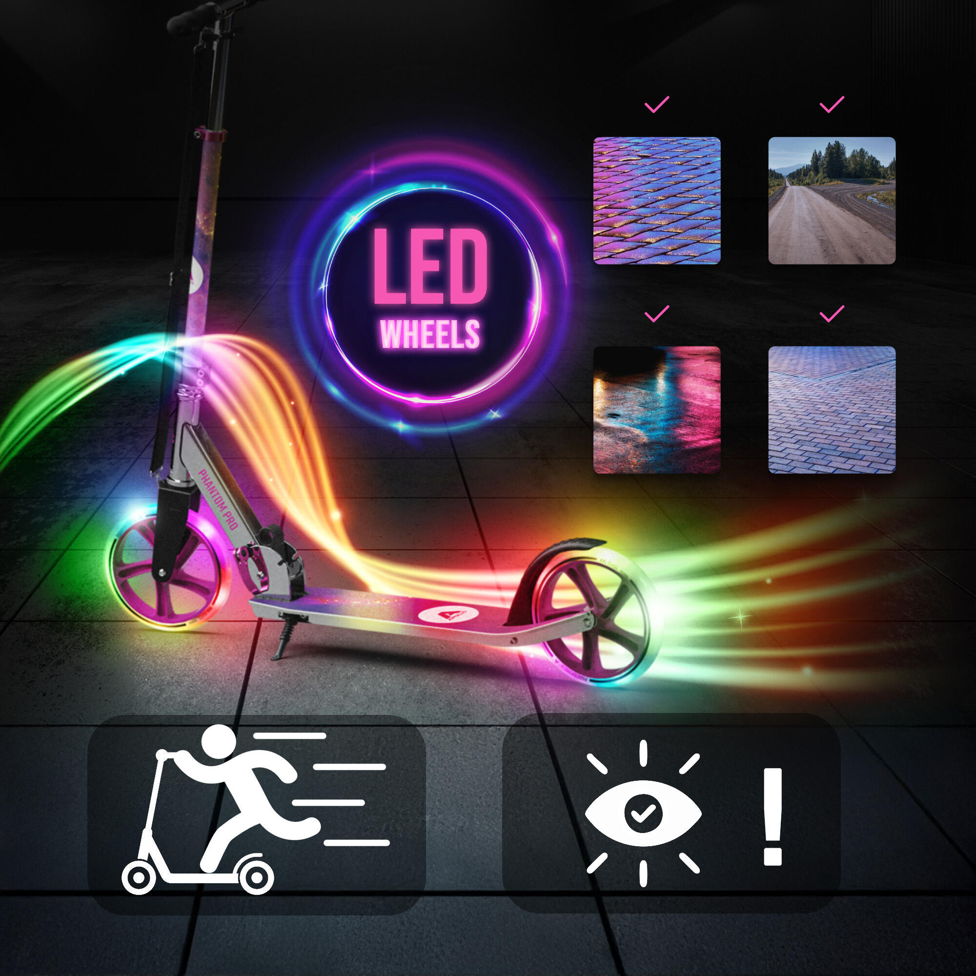 Apollo Trottinette Phantom Pro – Enfant pliable, roues LED 200 mm 4/6