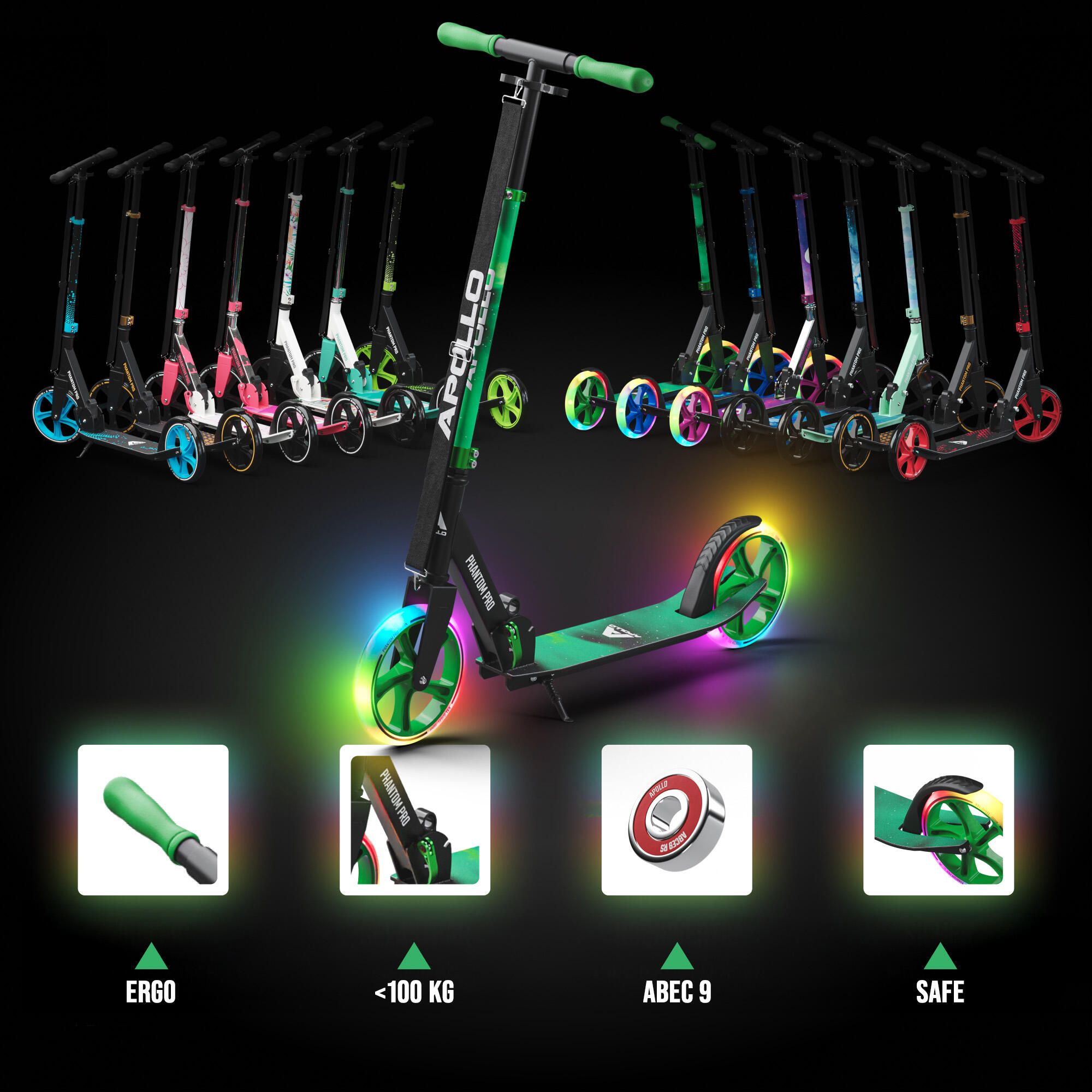 Apollo Trottinette Phantom Pro – Enfant pliable, roues LED 200 mm 6/6