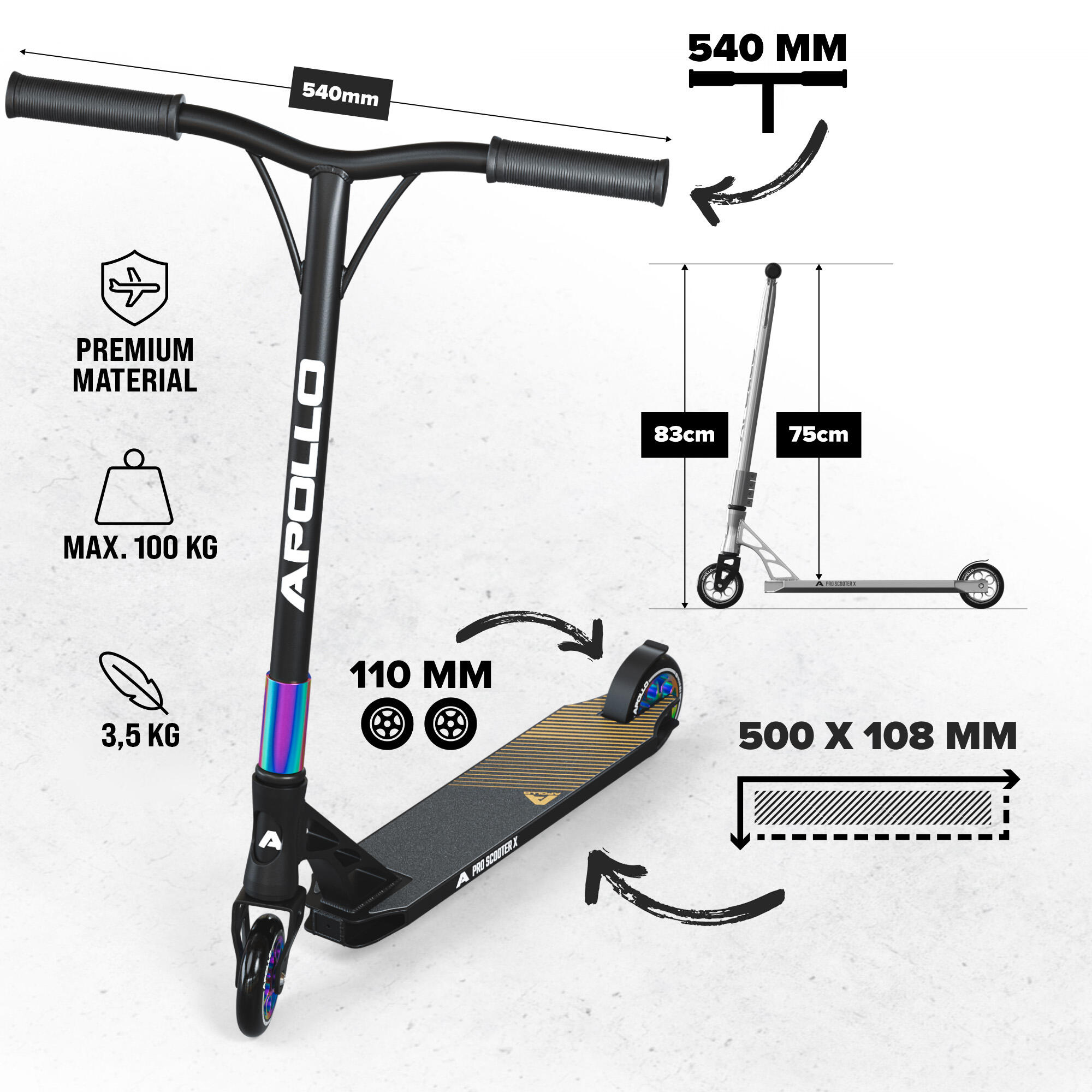 Apollo Genesis Pro X Scooter Freestyle 110 mm Alu-Core ABEC-9 T-Bar 3/6
