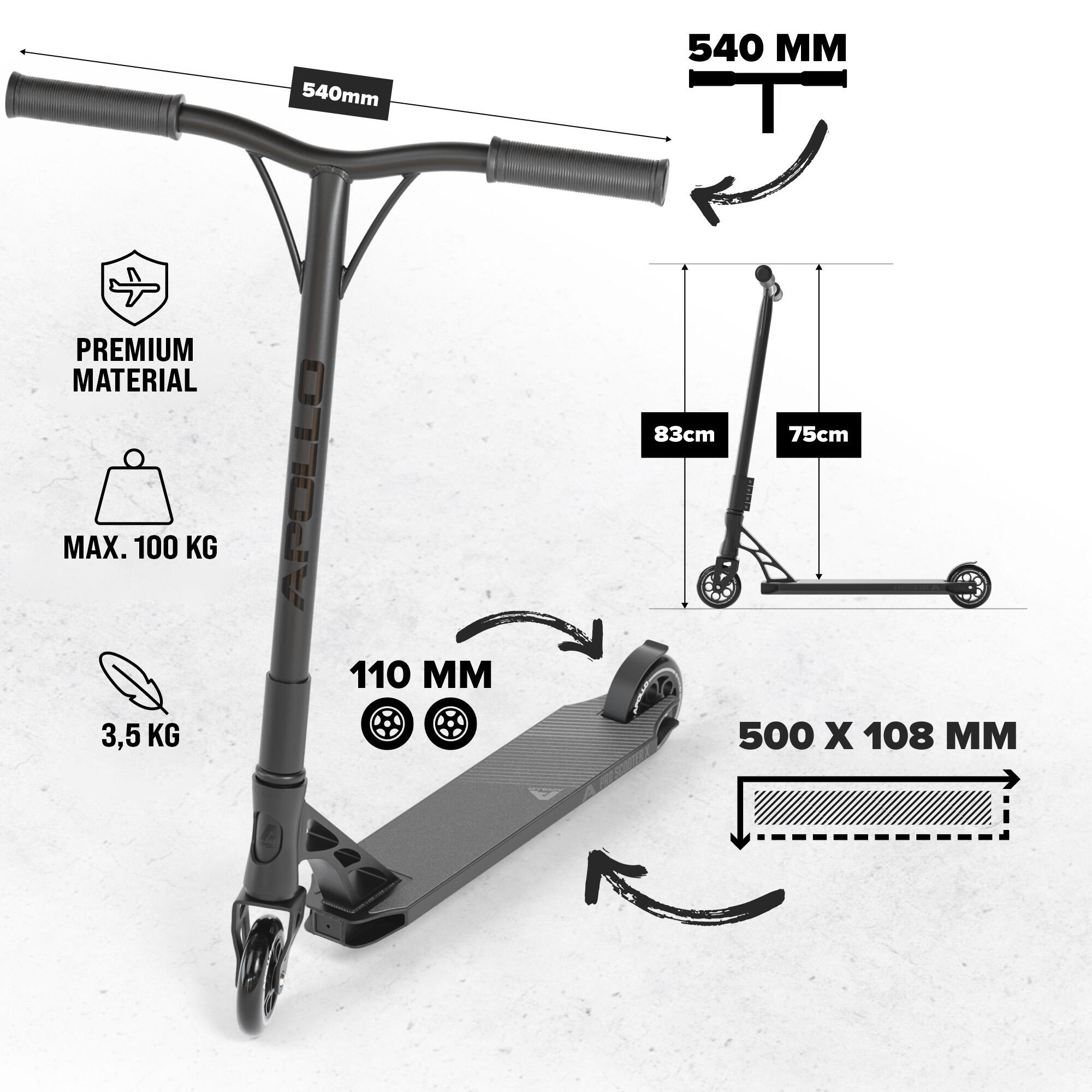 Apollo Genesis Pro X Trottinette Freestyle 110 mm Alu-Core ABEC-9 T-Bar 3/6