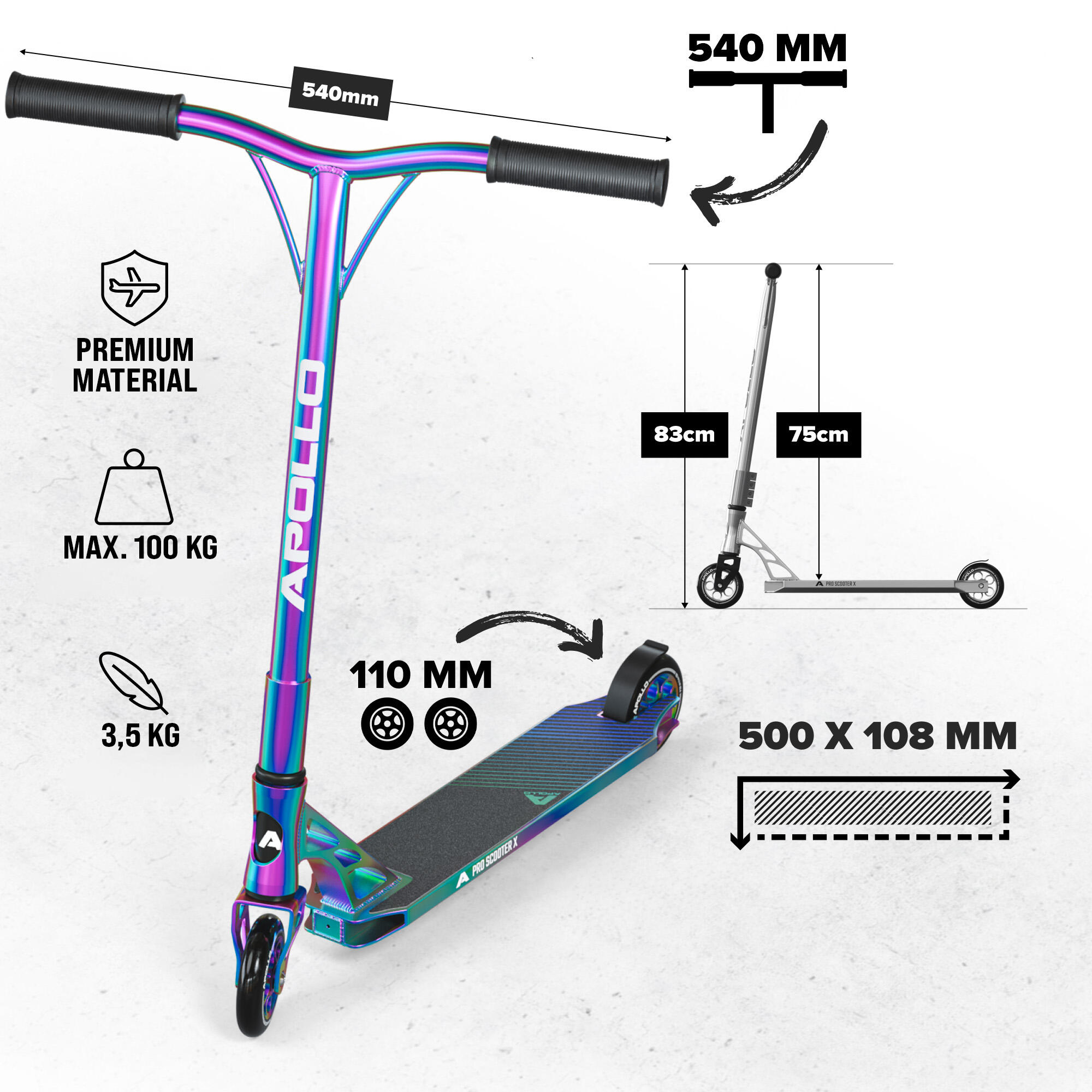 Apollo Genesis Pro X Trottinette Freestyle 110 mm Alu-Core ABEC-9 T-Bar 3/6