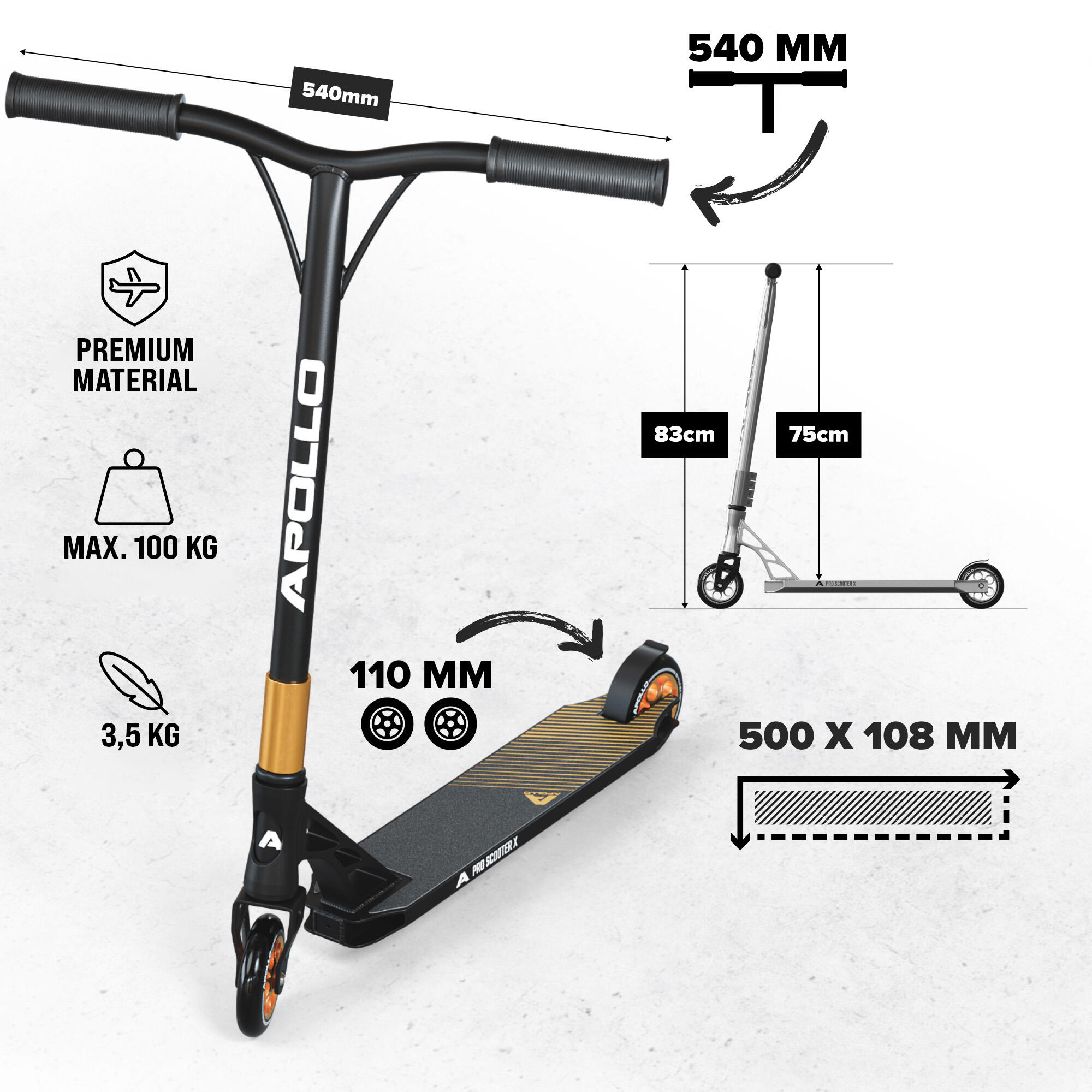 Apollo Genesis Pro X Trottinette Freestyle 110 mm Alu-Core ABEC-9 T-Bar 3/6