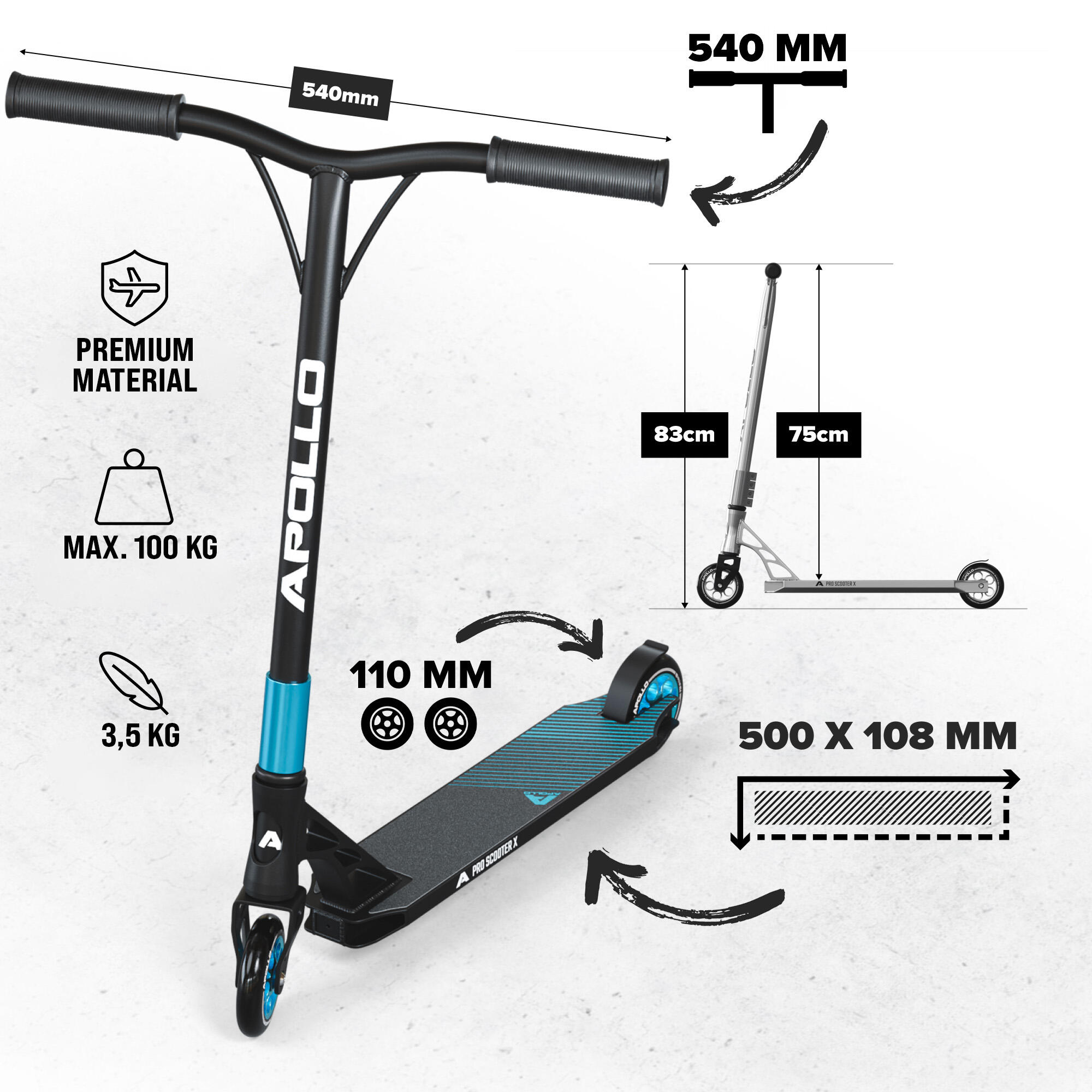 Apollo Genesis Pro X Trottinette Freestyle 110 mm Alu-Core ABEC-9 T-Bar 3/6