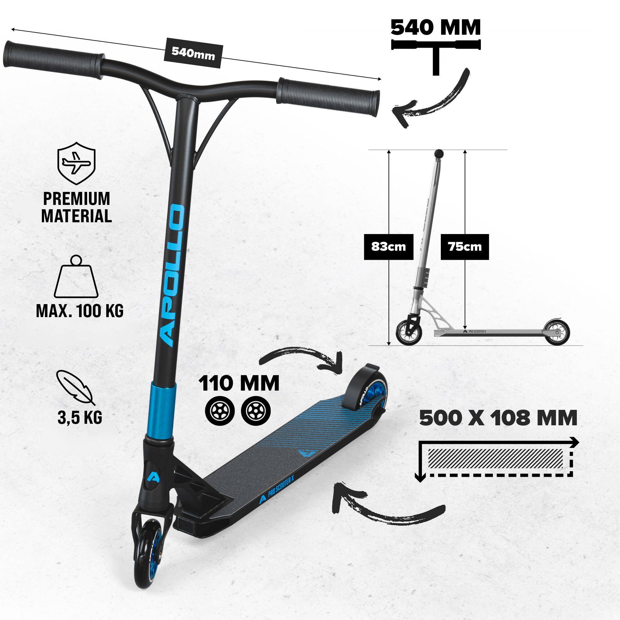 Apollo Genesis Pro X Trottinette Freestyle 110 mm Alu-Core ABEC-9 T-Bar 3/6
