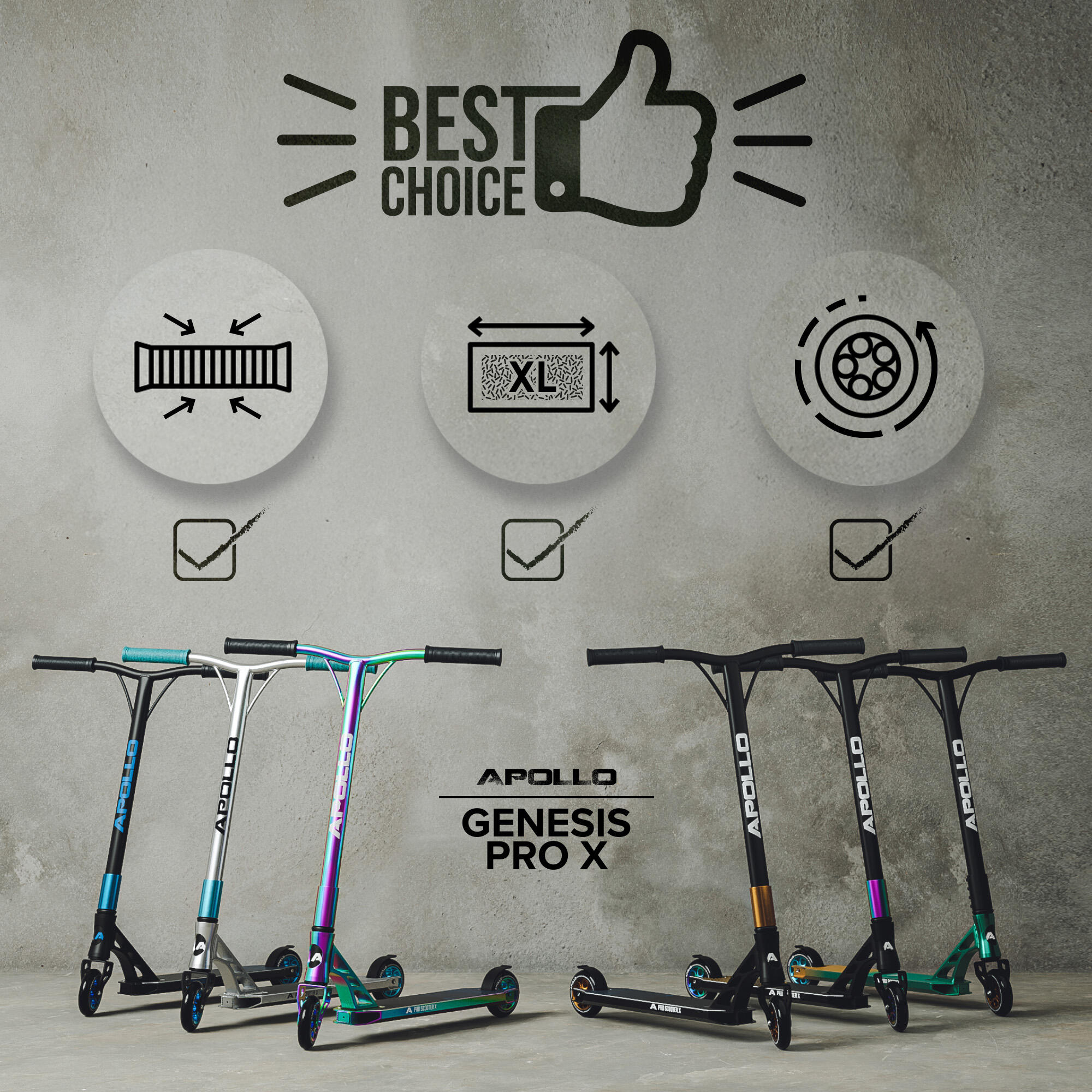 Apollo Genesis Pro X Trottinette Freestyle 110 mm Alu-Core ABEC-9 T-Bar 5/6