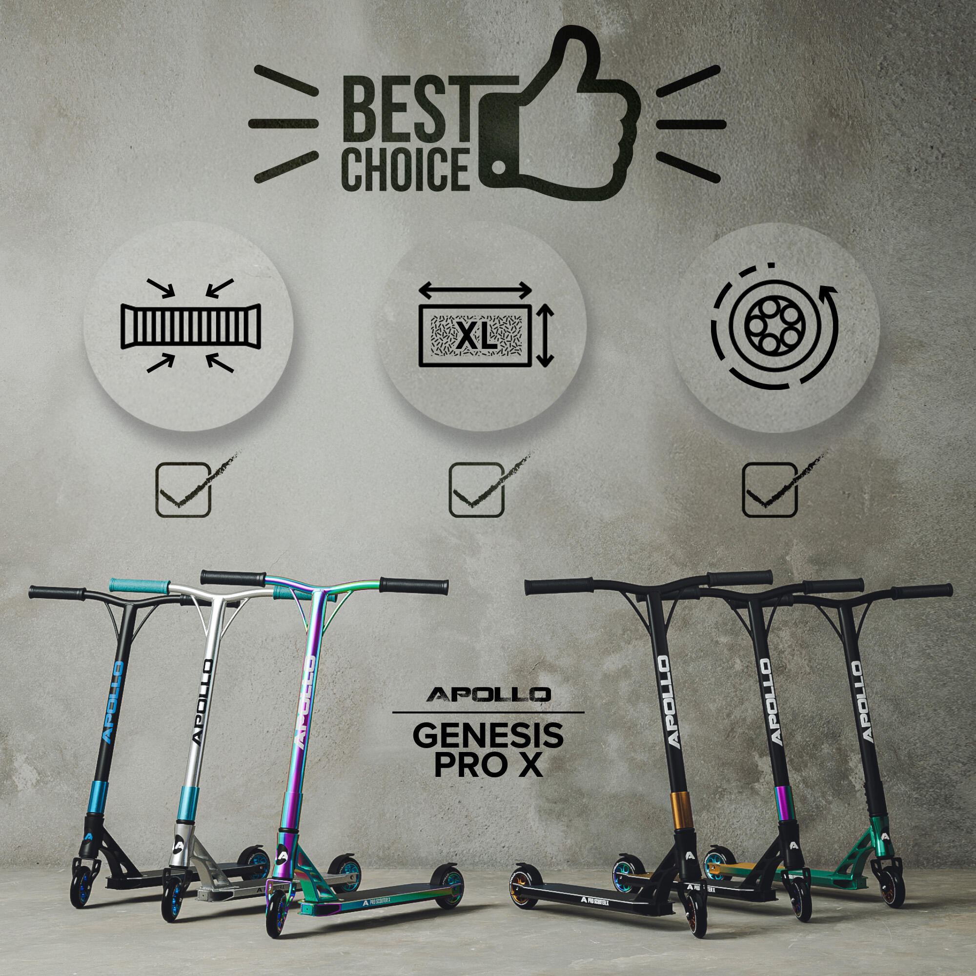 Apollo Genesis Pro X Trottinette Freestyle 110 mm Alu-Core ABEC-9 T-Bar 5/6