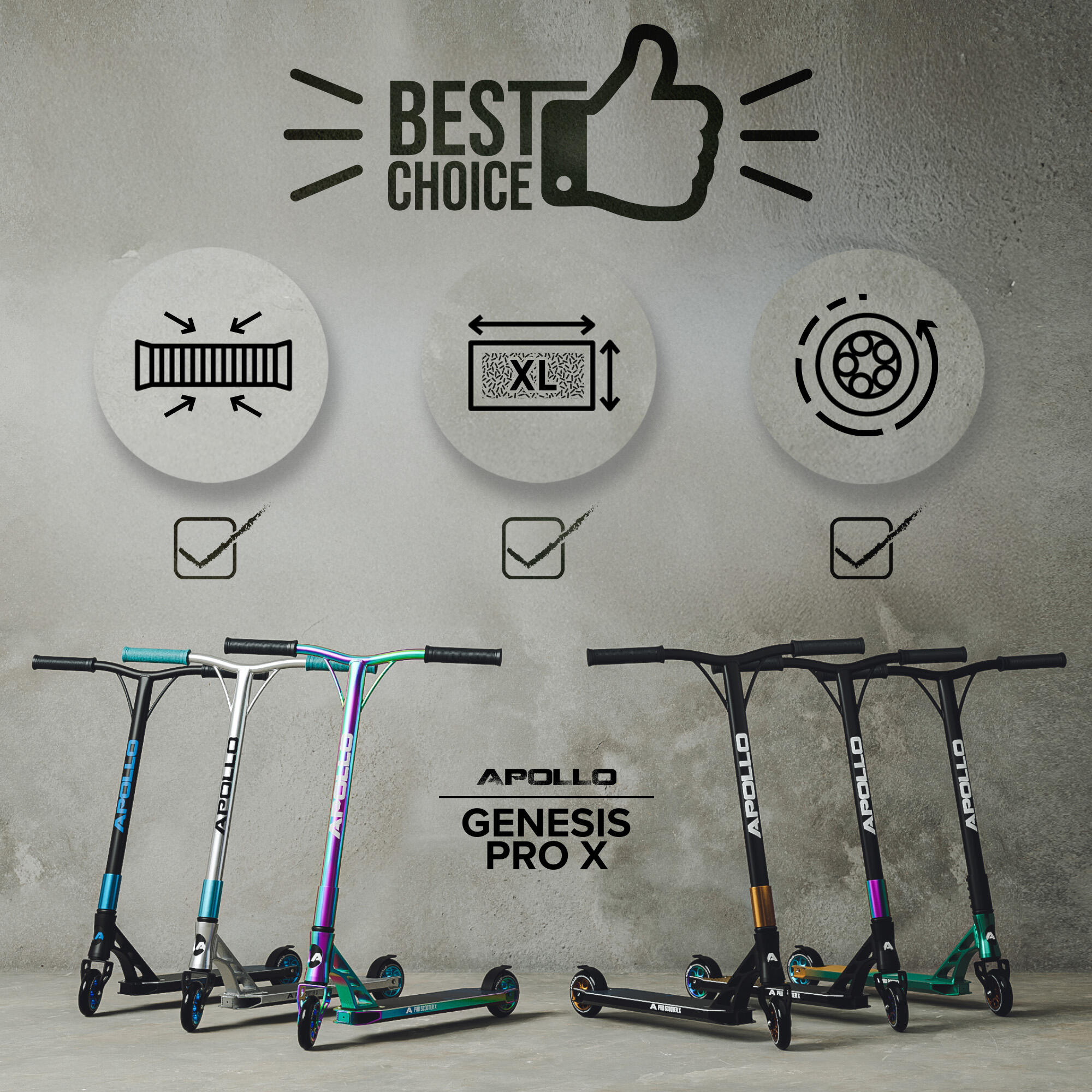 Apollo Genesis Pro X Trottinette Freestyle 110 mm Alu-Core ABEC-9 T-Bar 5/6