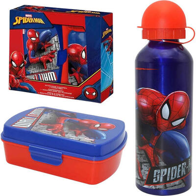 Set Botella Aluminio 500 ML Con Sandwichera Spiderman Wall Crawler