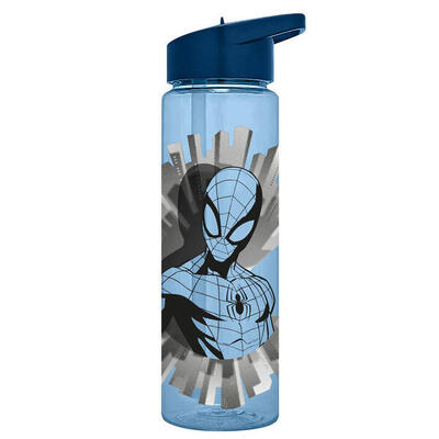 Botella Cantimplora Plástico Transparente Spiderman Azul 600 ML