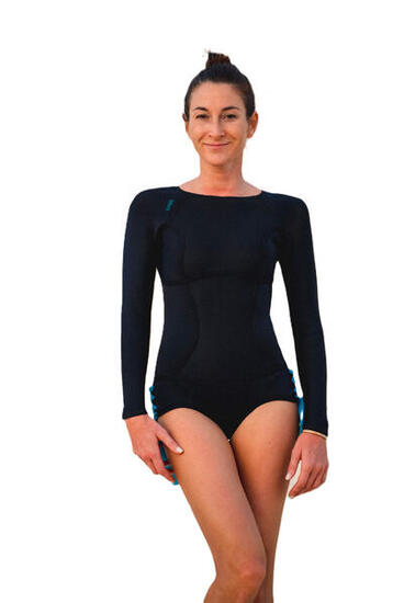 Kurzes Damen-Neopren mit langen Ärmeln 3/2 mm Schnitt-Höschen Schwarz