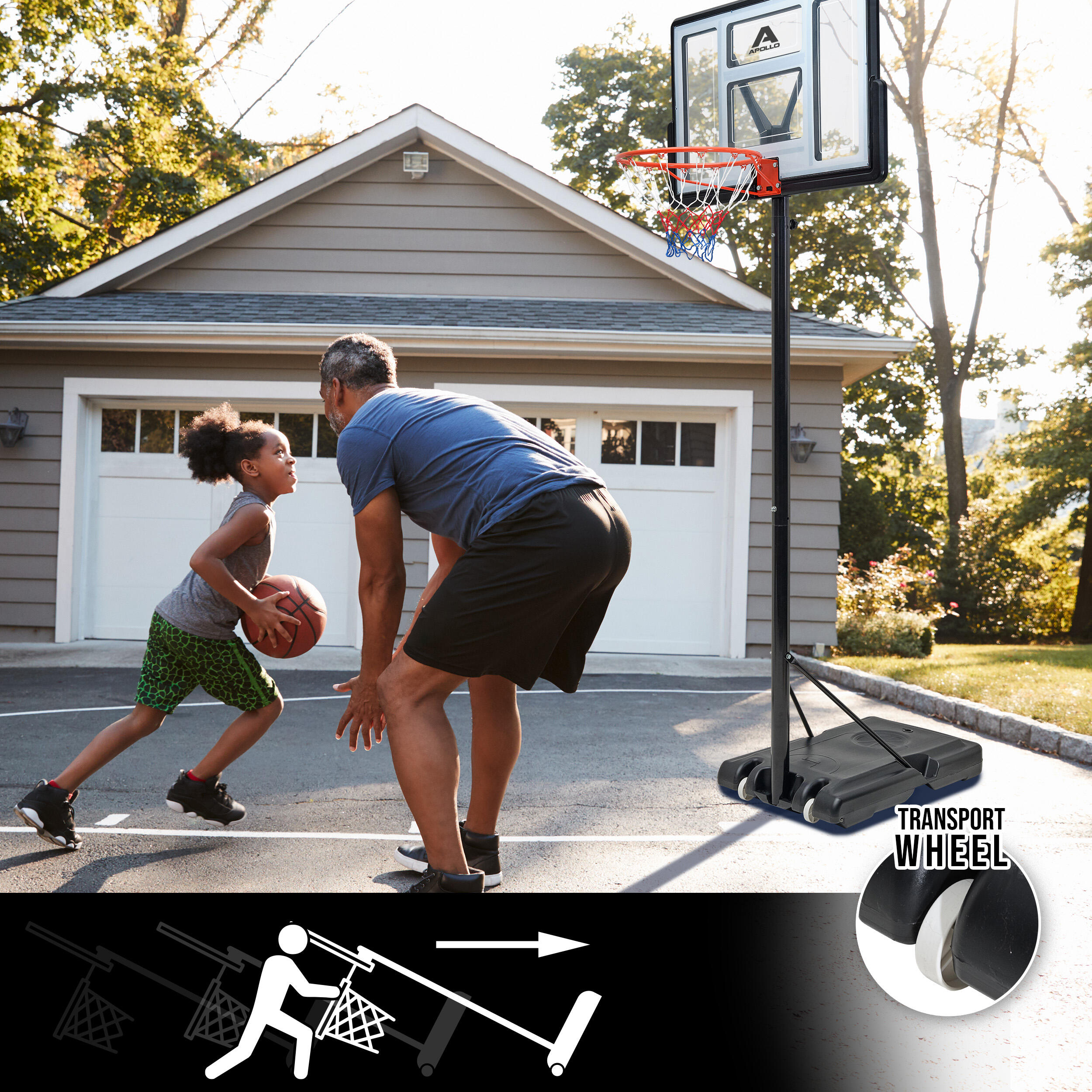Panier de basket Apollo – réglable, avec roulettes, ballon et pompe 2/7