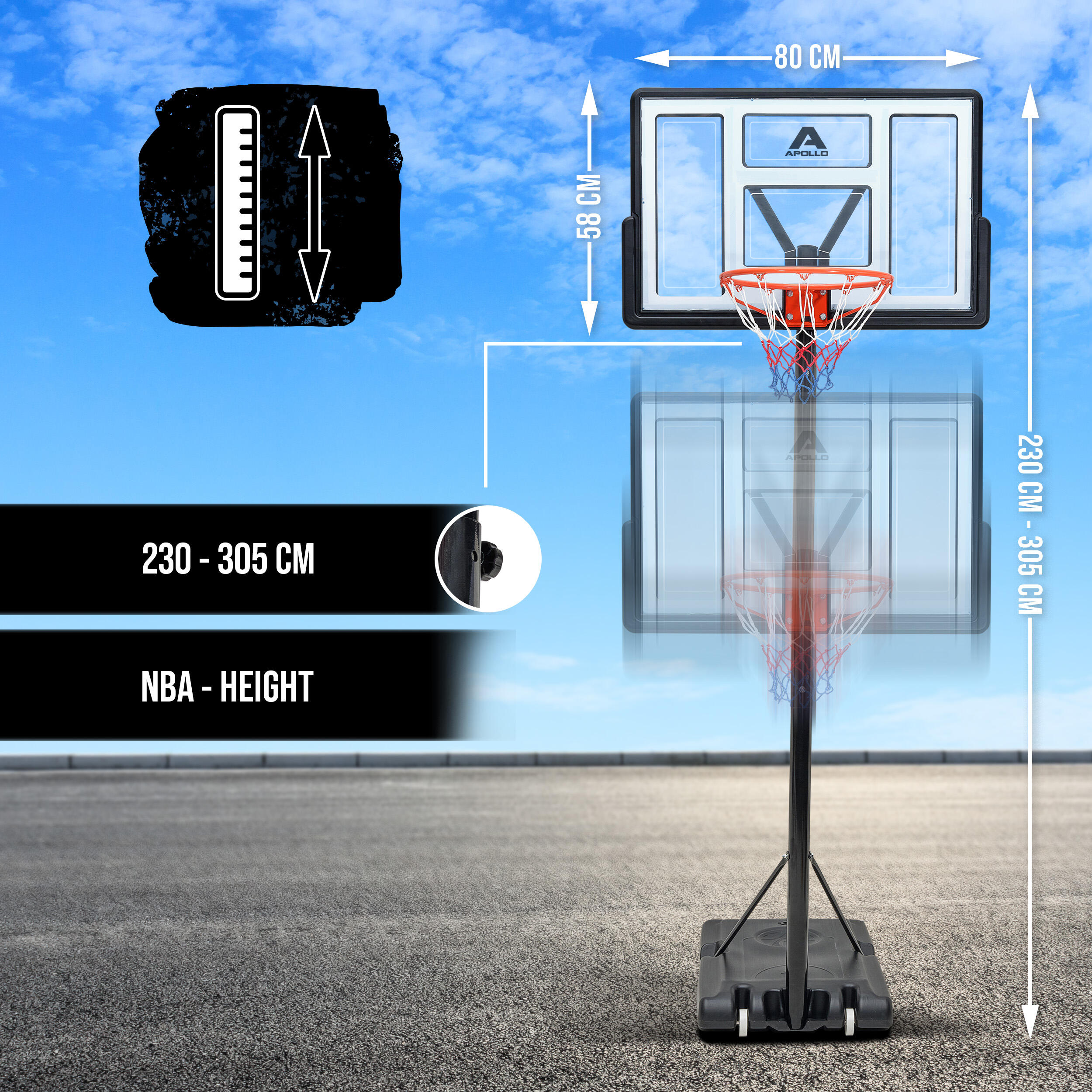 Panier de basket Apollo – réglable, avec roulettes, ballon et pompe 4/7