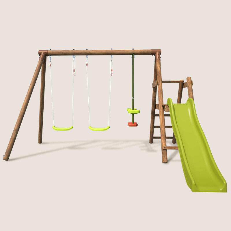 Balançoire en bois traité 3 agrès et toboggan Figue 3/5