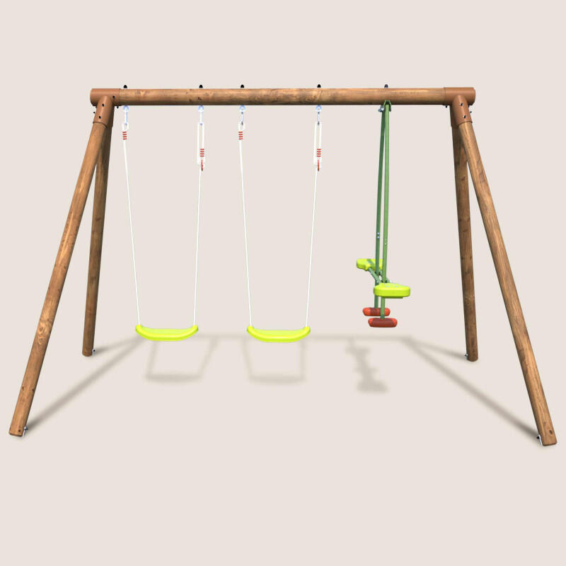 Balançoire en bois traité 3 agrès Pacco 2/5