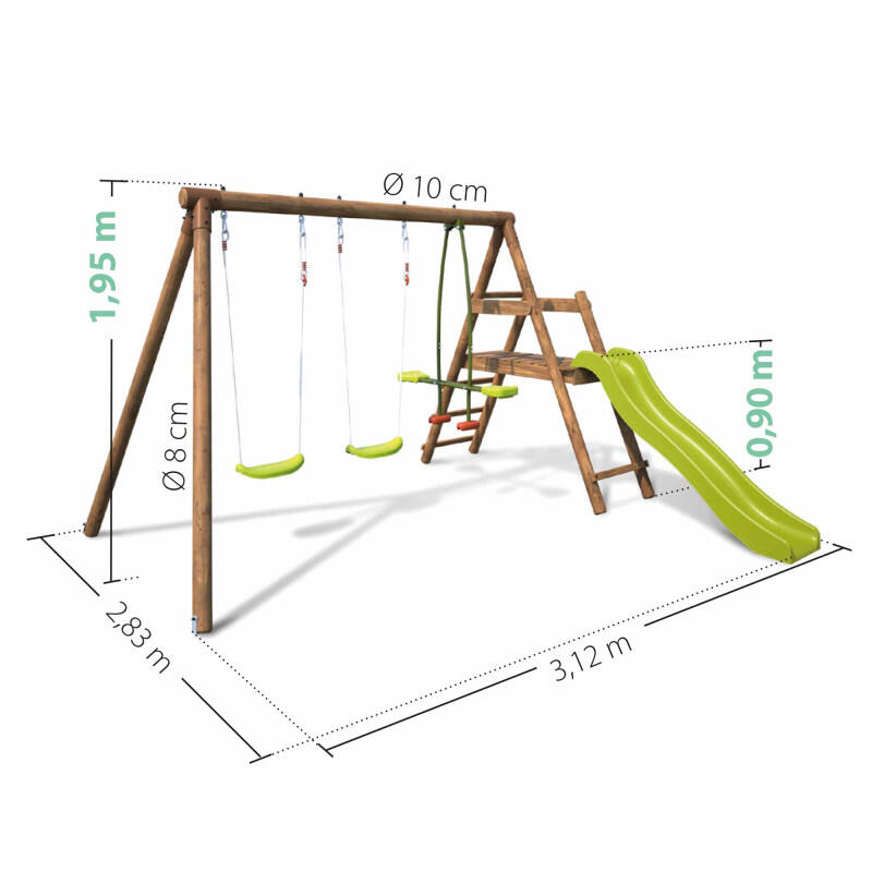 Balançoire en bois traité 3 agrès et toboggan Figue 5/5