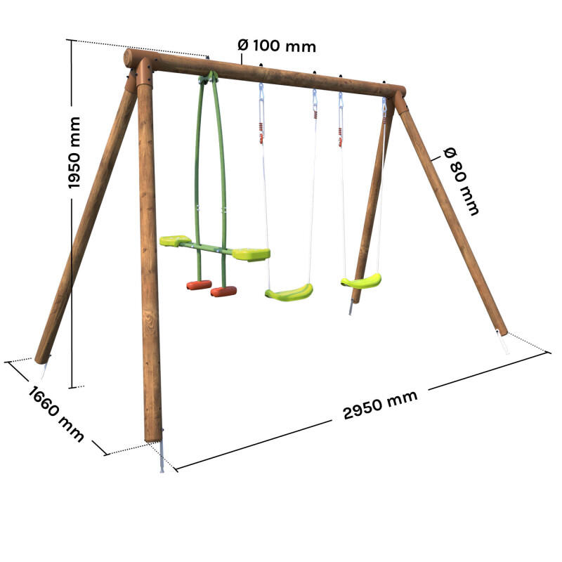 Balançoire en bois traité 3 agrès Pacco 4/5