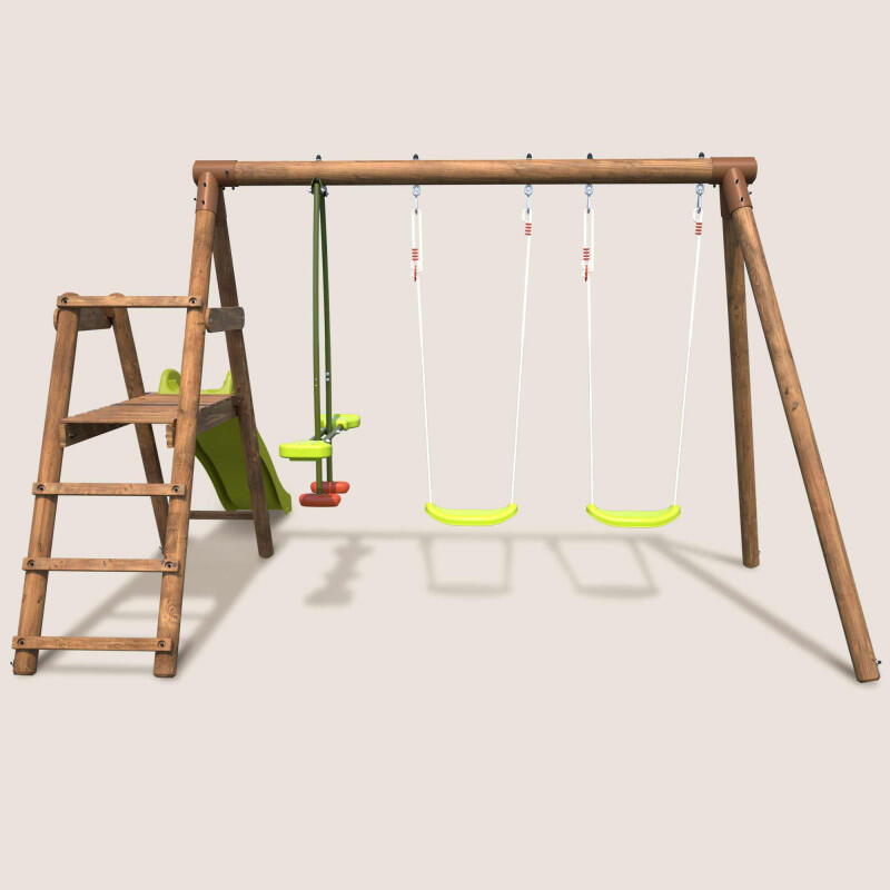 Balançoire en bois traité 3 agrès et toboggan Figue 4/5