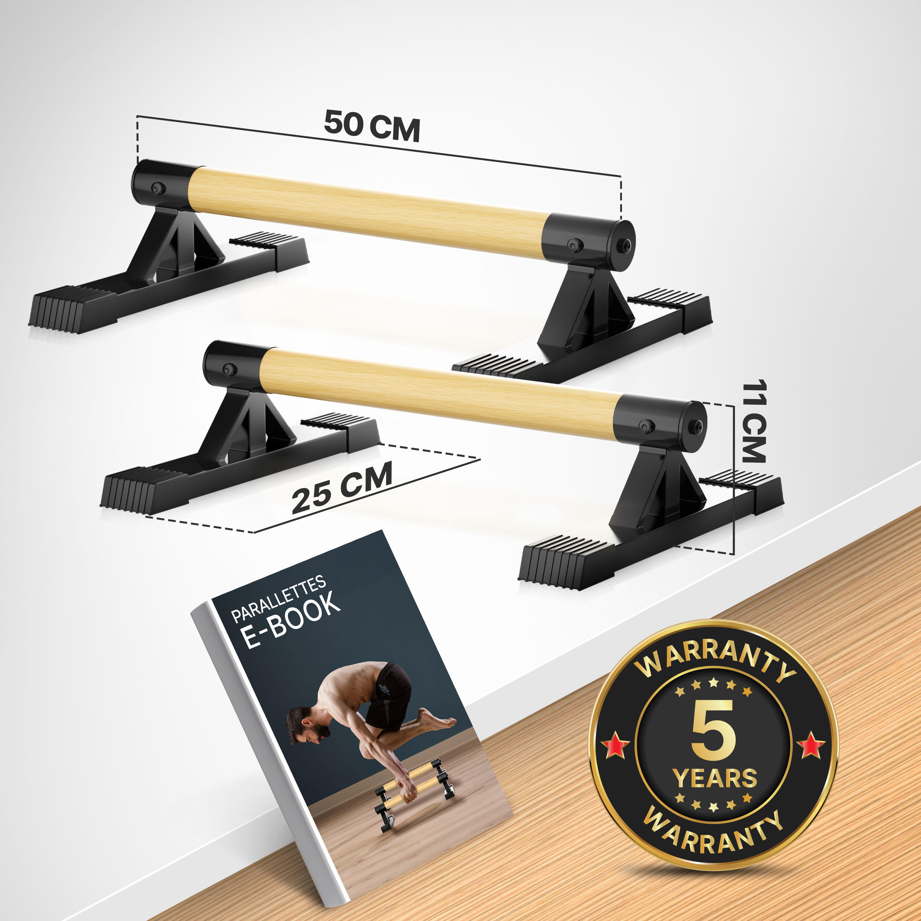 Parallettes Holz & Stahl – Ergonomische Push Up Bars & Handstand Griffe 500 kg 2/7