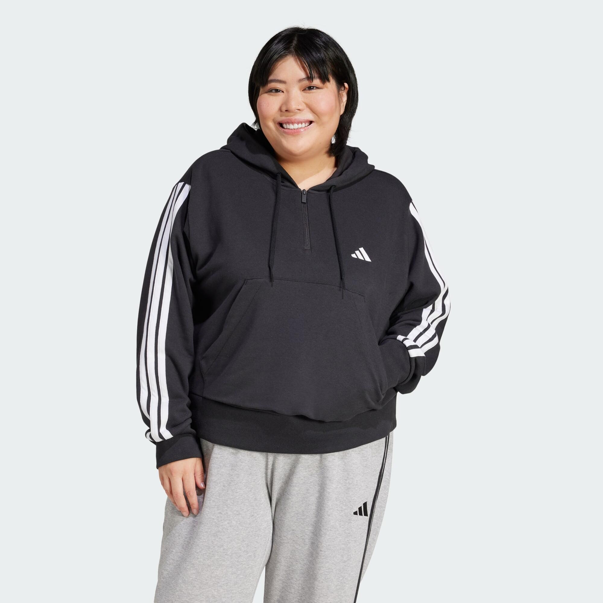 ADIDAS Felpa con cappuccio Essentials 3-Stripes French Terry Quarter-Zip (Curvy)