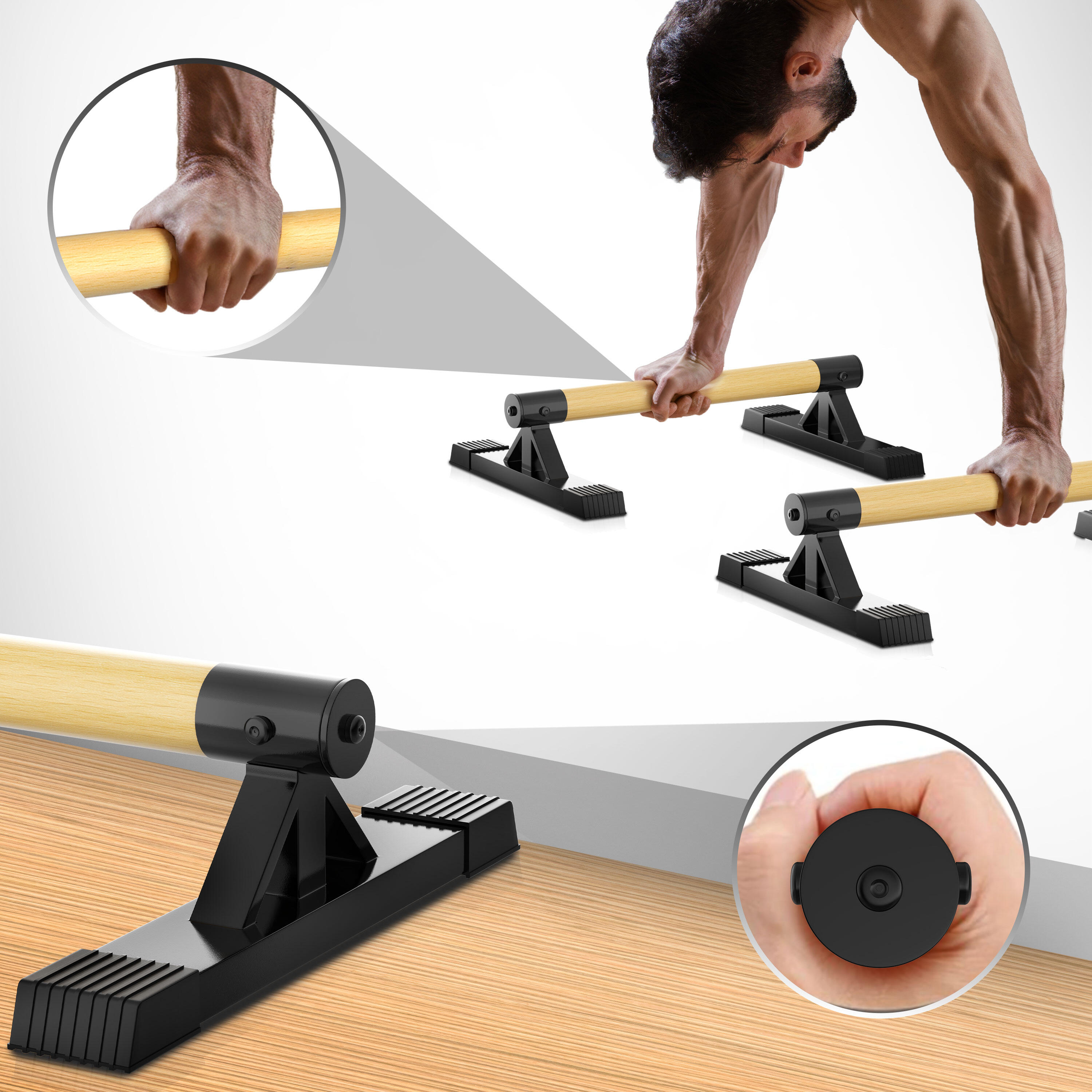 Parallettes Holz & Stahl – Ergonomische Push Up Bars & Handstand Griffe 500 kg 6/7