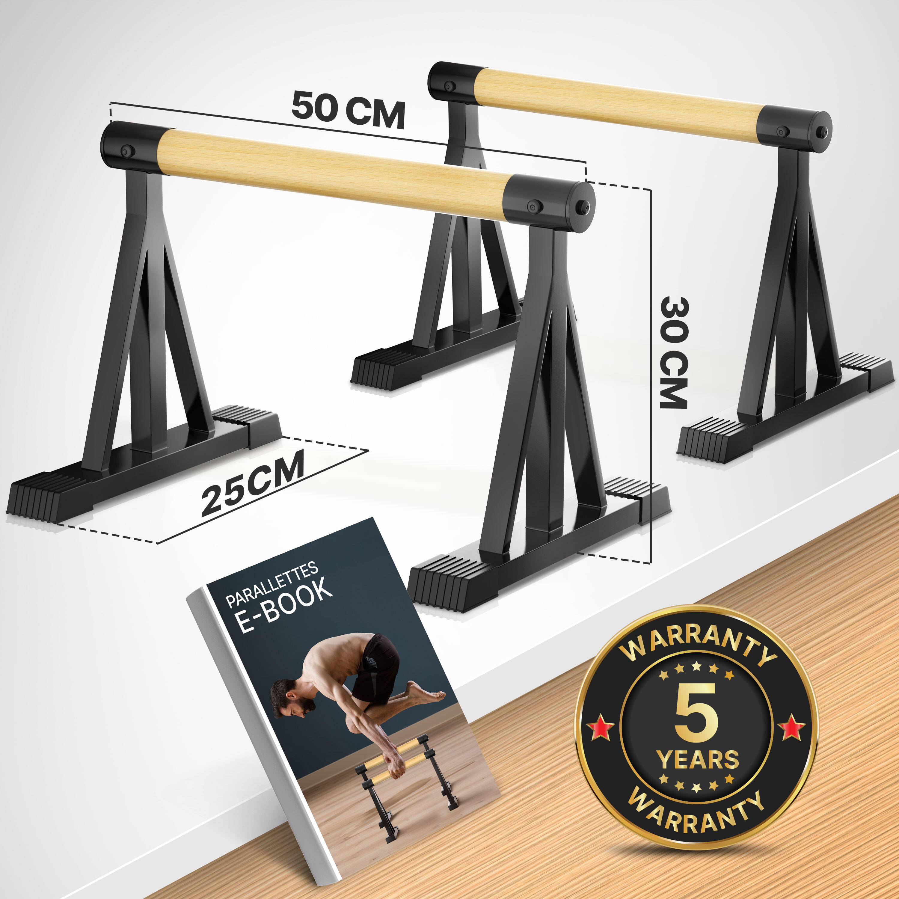 Parallettes Holz & Stahl – Ergonomische Push Up Bars & Handstand Griffe 500 kg 2/7