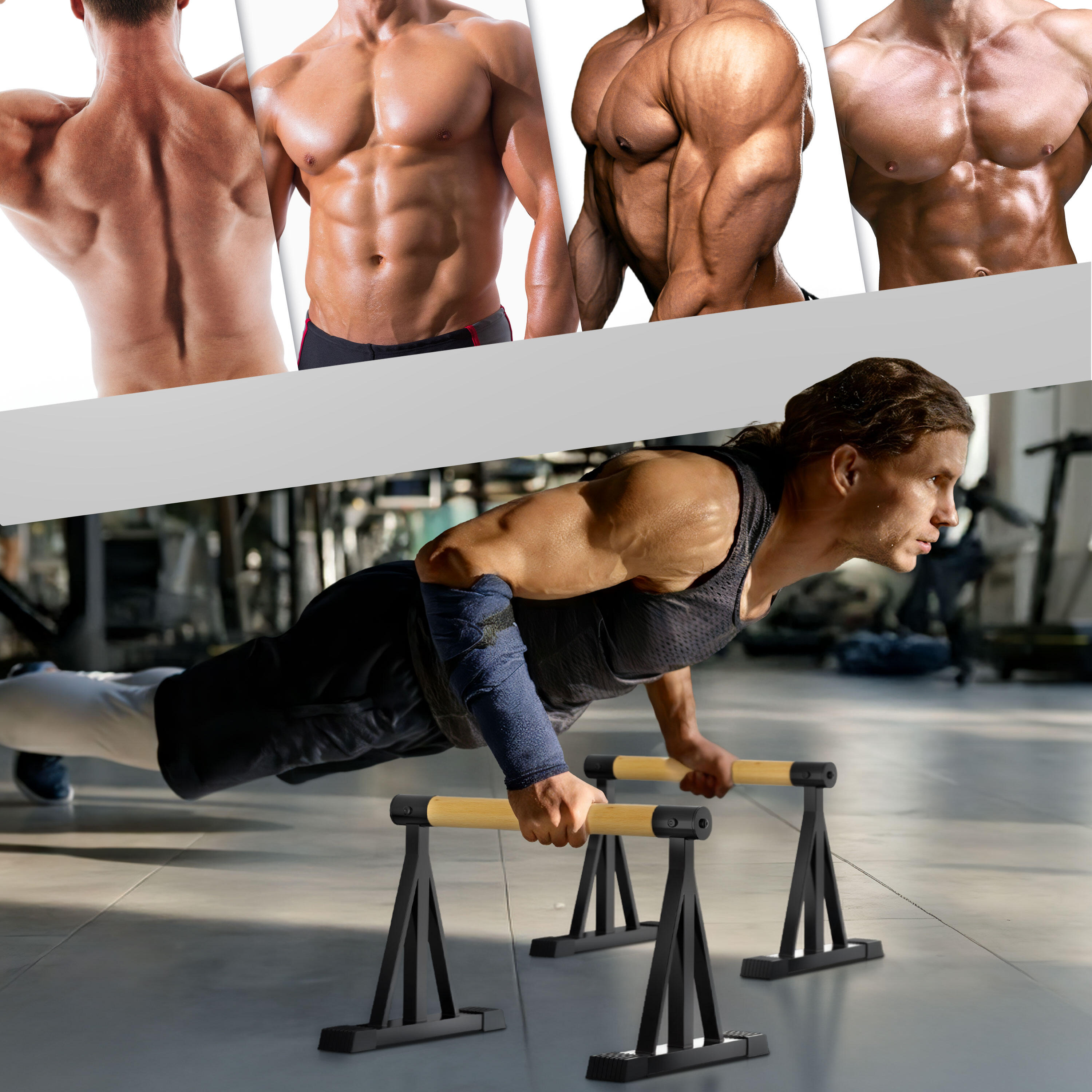 Parallettes Holz & Stahl – Ergonomische Push Up Bars & Handstand Griffe 500 kg 7/7