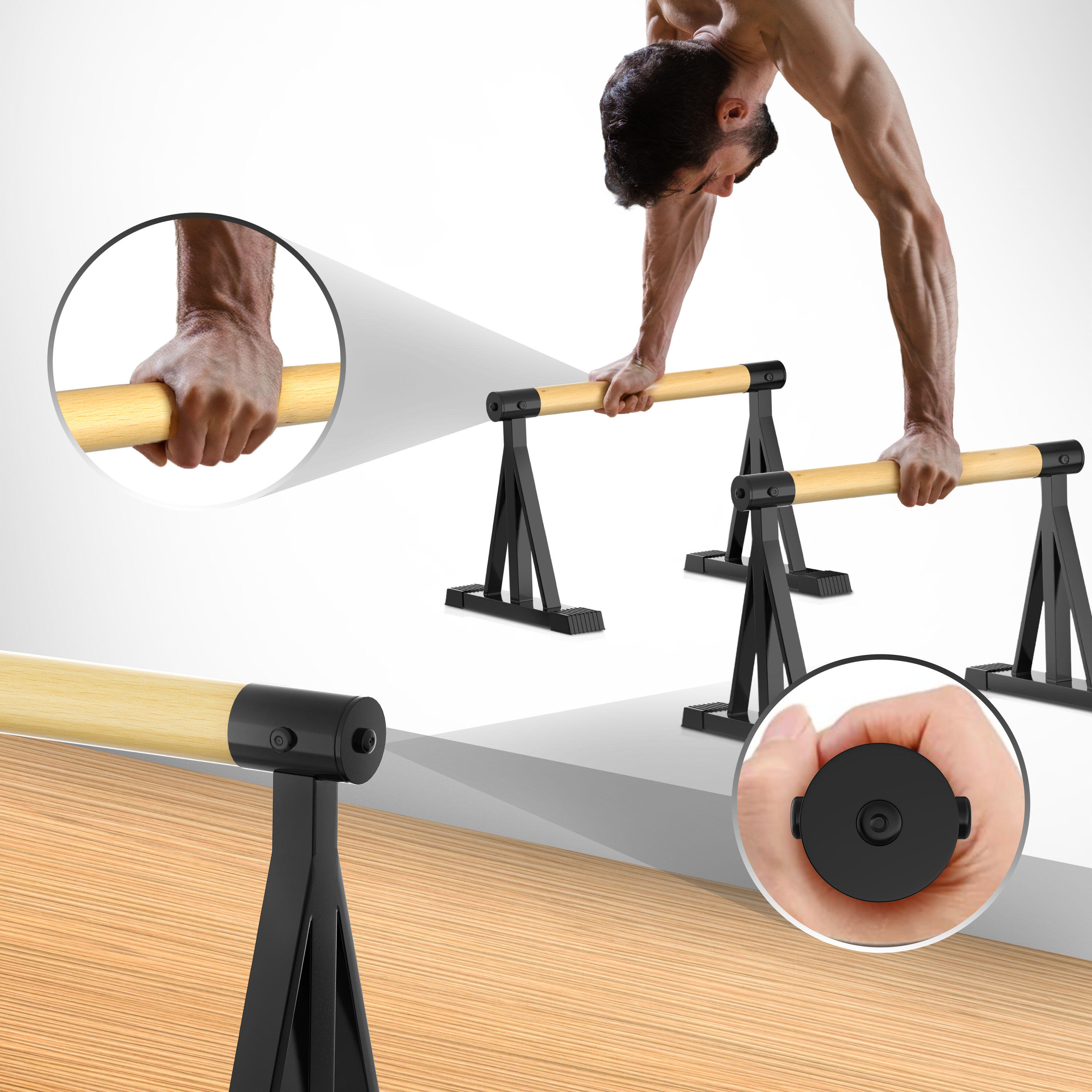 Parallettes Holz & Stahl – Ergonomische Push Up Bars & Handstand Griffe 500 kg 6/7