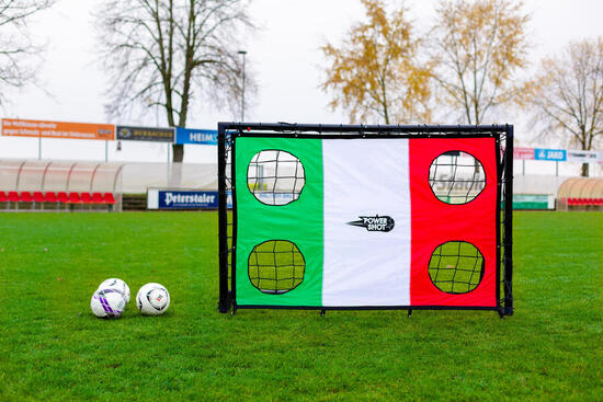 Porta da calcio nera (18 x 12 m) + parete di tiro Italia