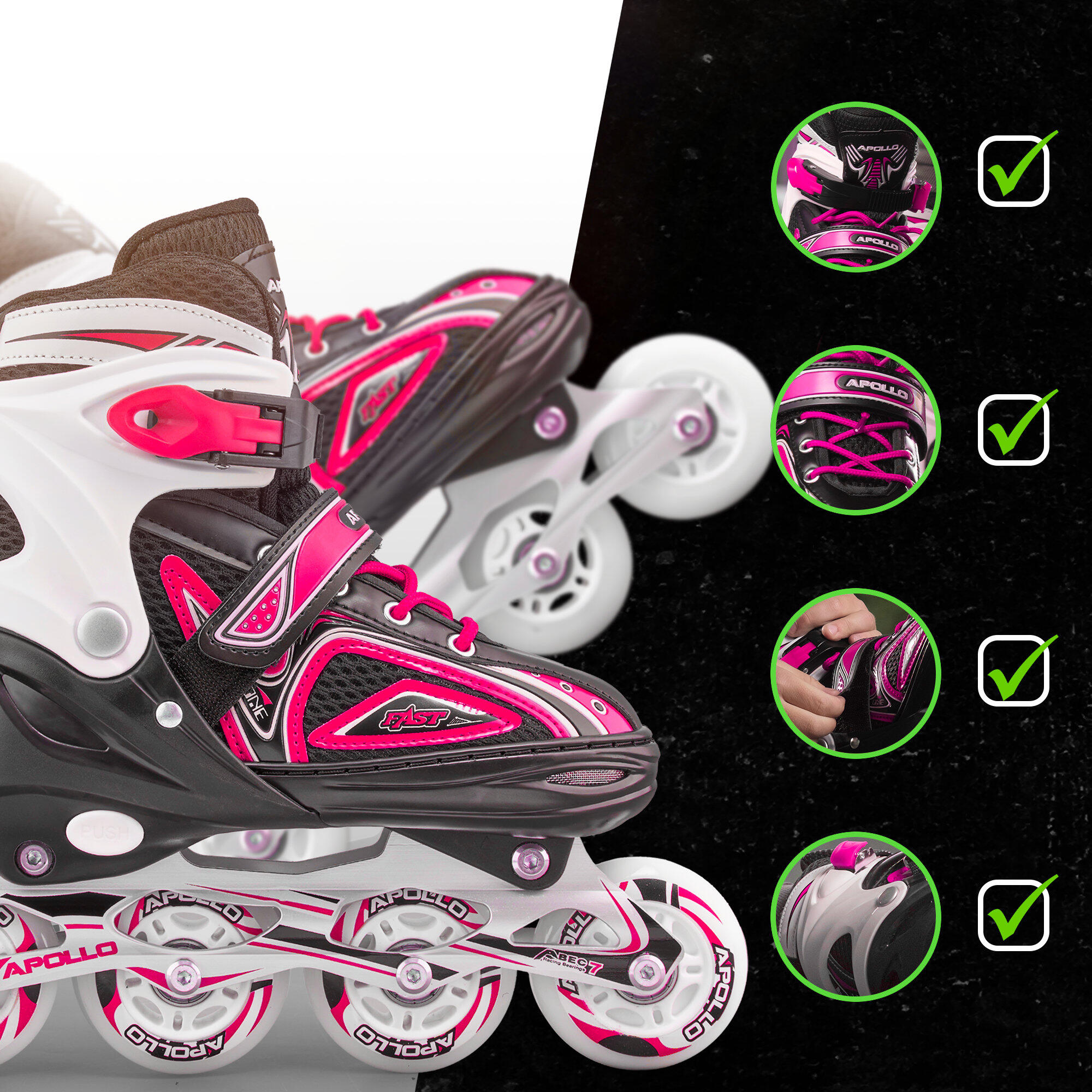 Apollo Super Quad LED ABEC7 Patins réglables enfant 4/7