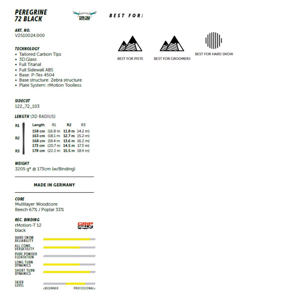 Narty Volkl Peregrine 72 Black + wiązania rMotion T 12 GW 2026