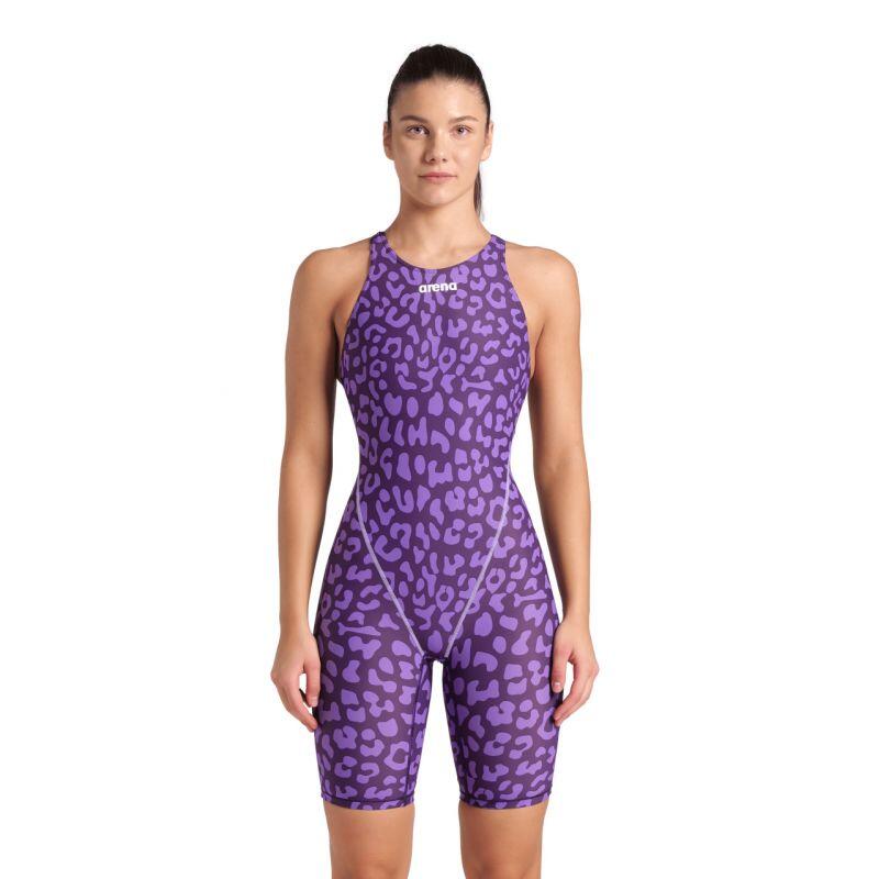 Strój startowy Arena Powerskin ST NEXT Damski Open Back Leopard Skin Violet