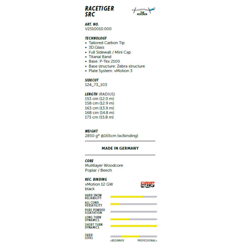Narty Volkl Racetiger SRC + wiązania vMotion 10 GW 2026