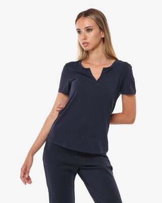 Marineblauw synthetisch fitness-t-shirt voor dames