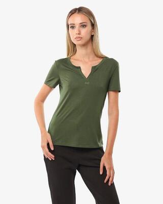 Marineblauw synthetisch fitness-t-shirt voor dames