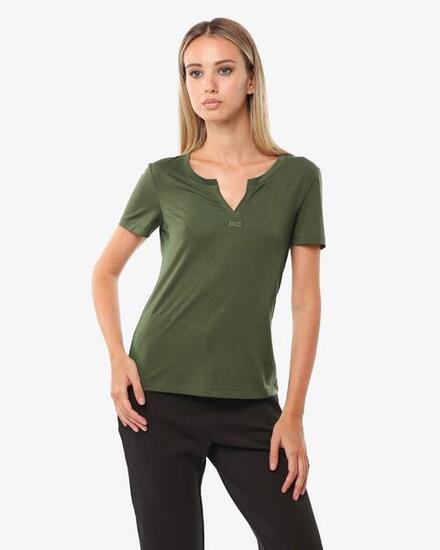T-shirt de fitness synthétique vert militaire pour femme
