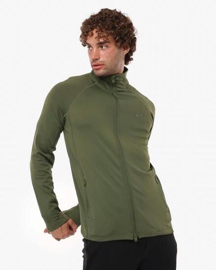 Sweat-shirt homme vert militaire en matière synthétique pour le fitness