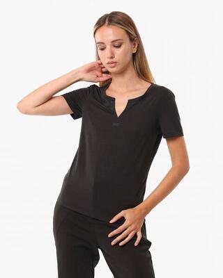 Marineblauw synthetisch fitness-t-shirt voor dames