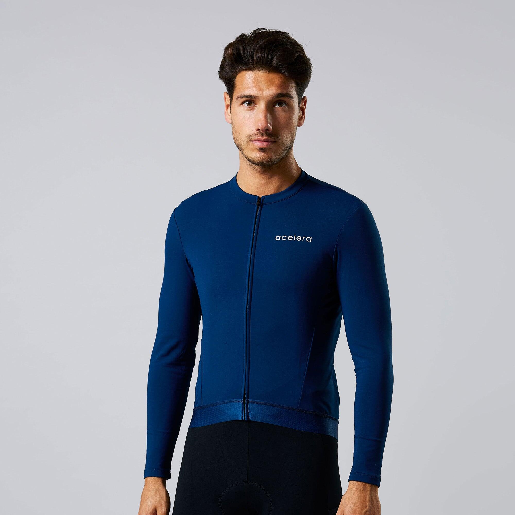 Acelera - Maillot Vélo Route Hiver Homme - Imperméable & Coupe-vent – Vêtements De Vélo - Maillot Manches Longues - Bleu - 40 M - Decathlon