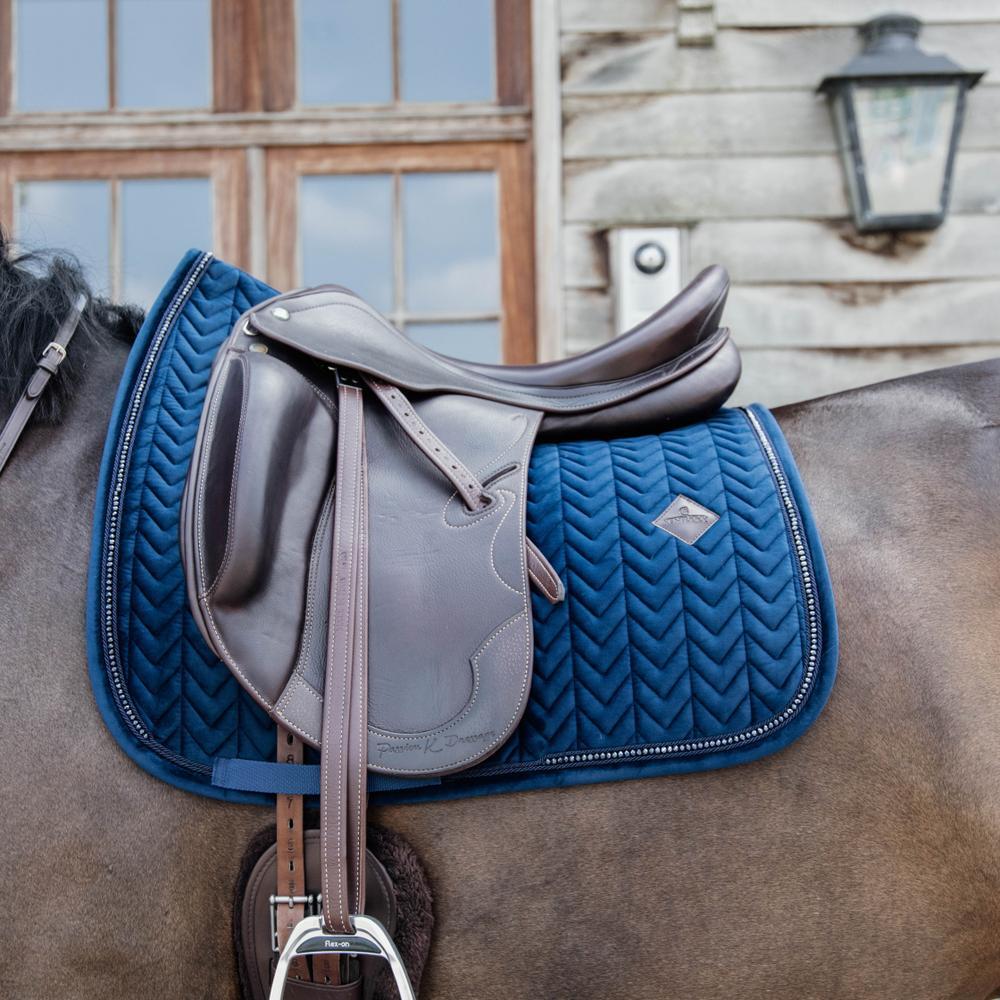 Tapis de selle velours pearls dressage marine 5/5