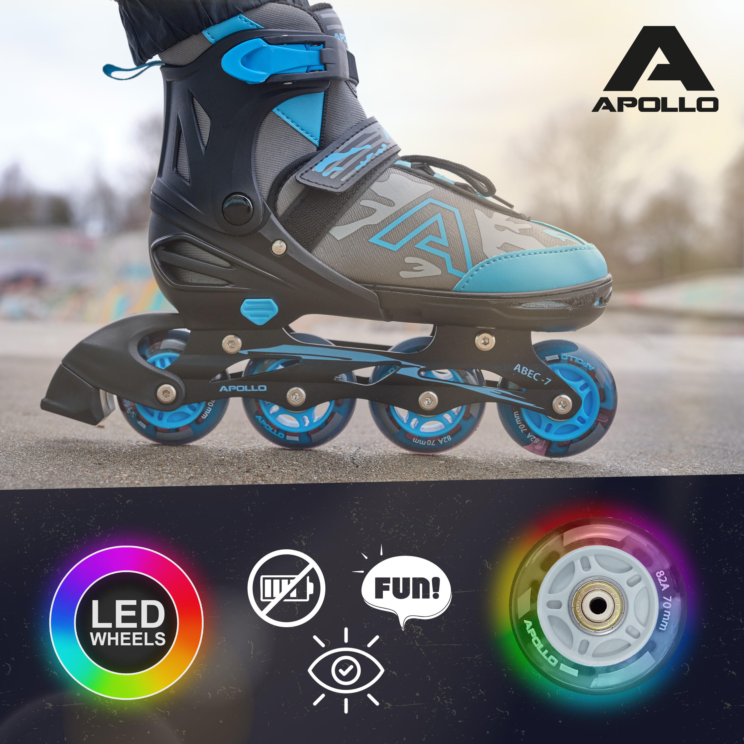 Pattini in linea Apollo Champion – misura regolabile con ruote LED 3/7