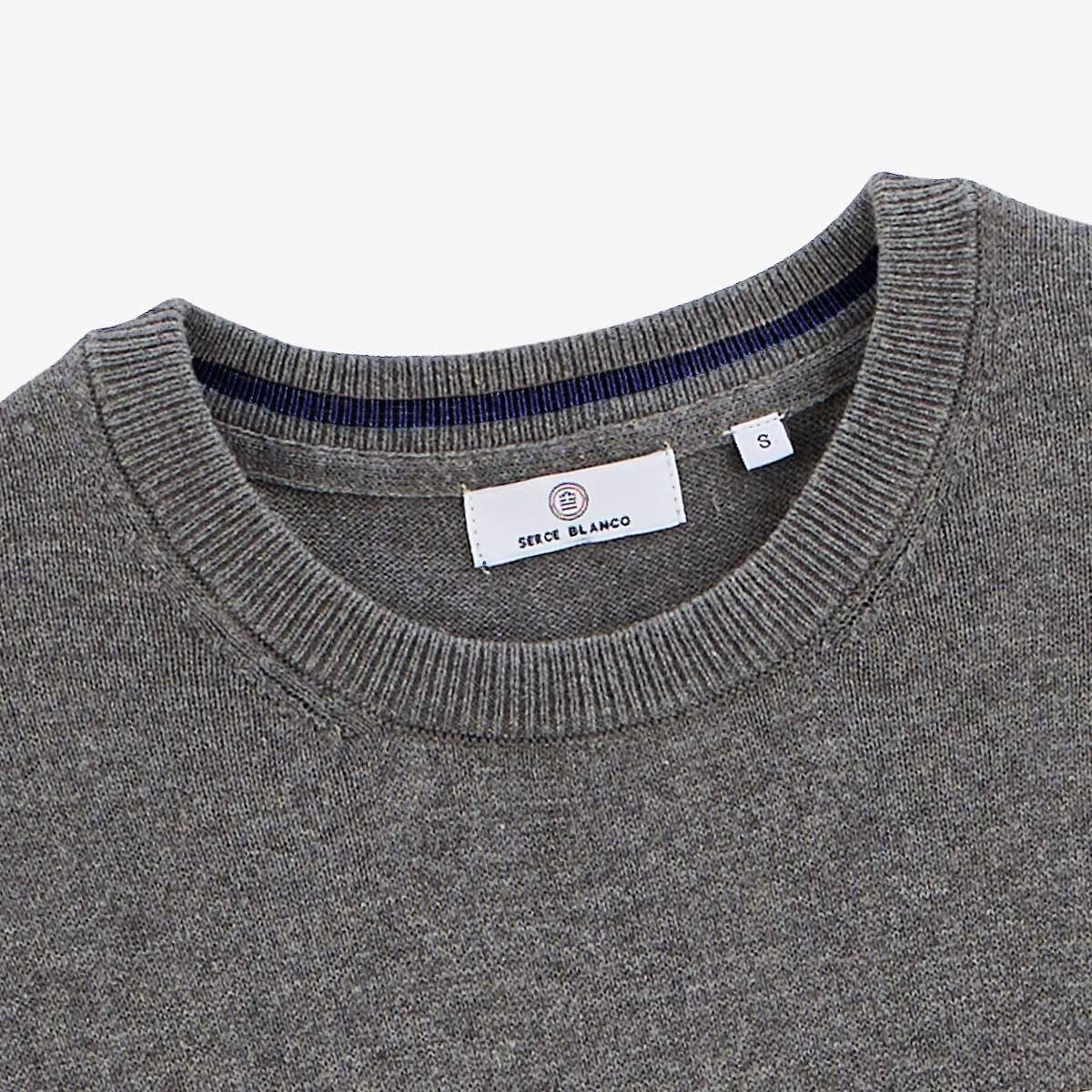 Pull avec col rond avec bande au poignet gris 3/4