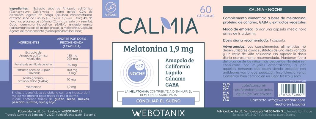 Calmia Night com Melatonina, GABA, Valeriana e Magnésio – 60 cápsulas 7/7