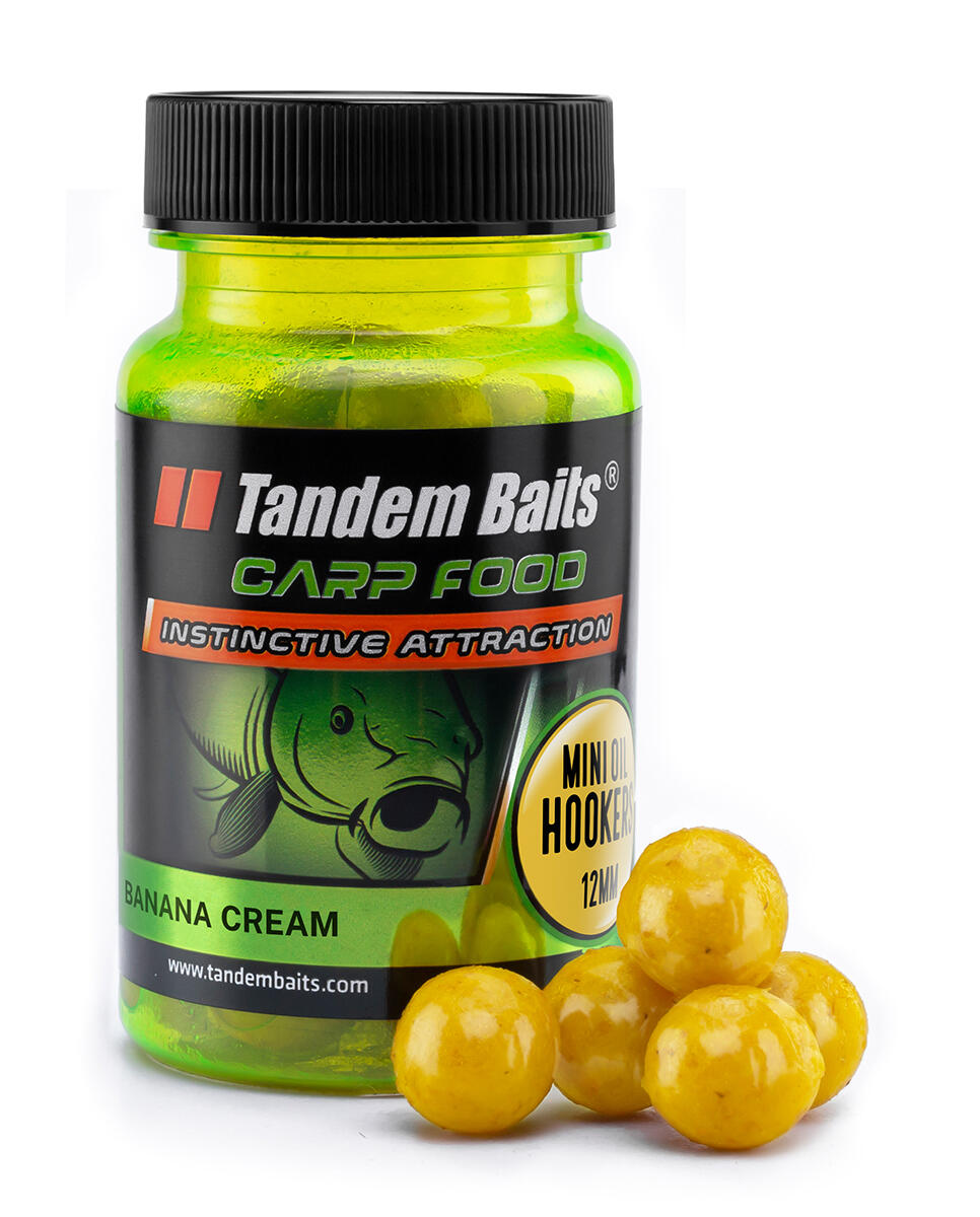 TANDEM BAITS Chytací boilies v dipu Carp Food Oil Mini Banán 12mm 50g