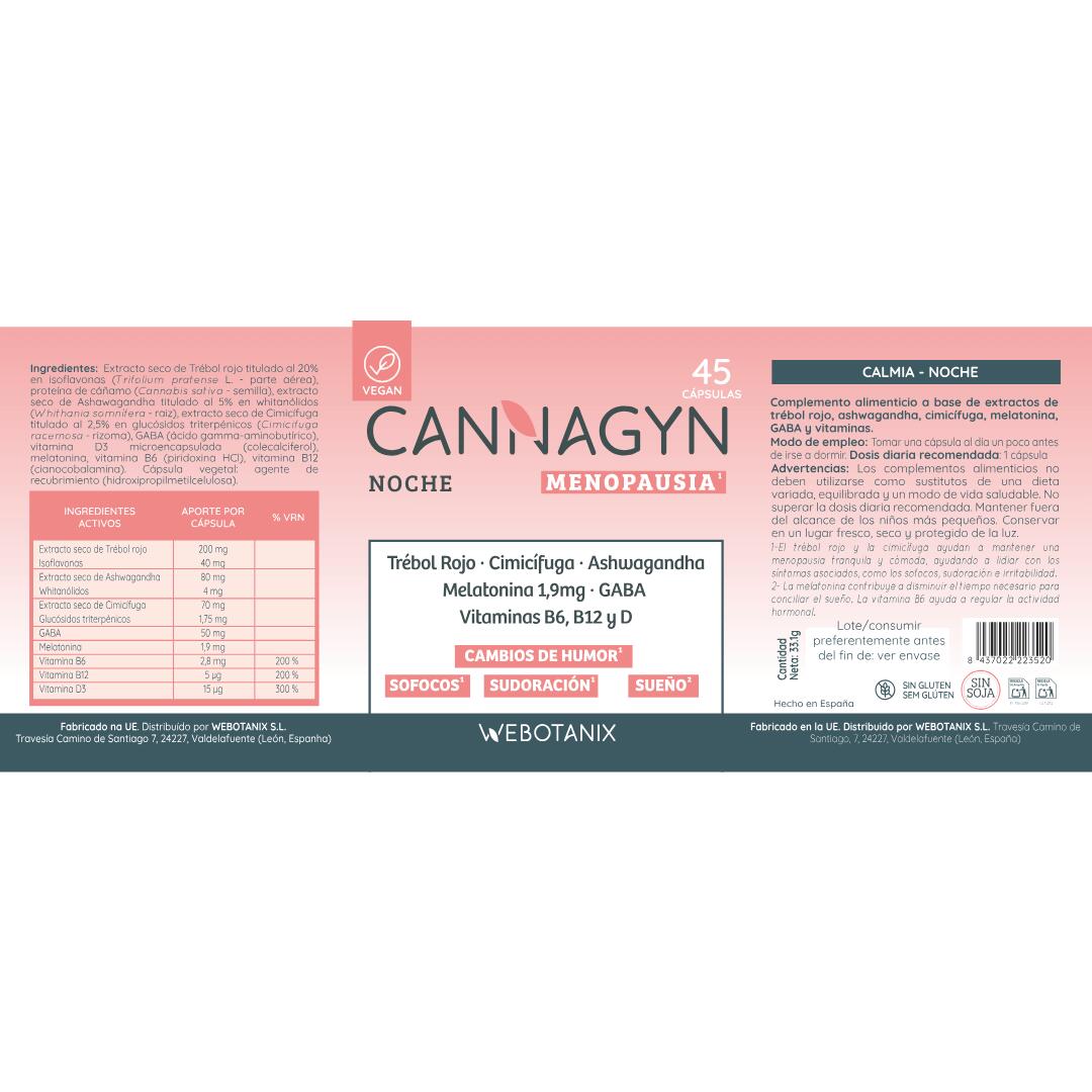 Cannagyn Night Menopause com Trevo Vermelho Cimicifuga e Melatonina 45 cápsulas 6/6