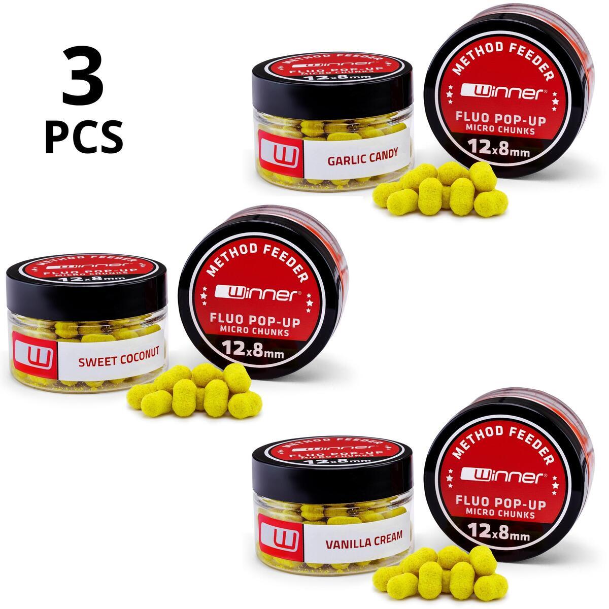 Mikro Fluo Chunks przynęty do metody20g – Zestaw 3 sztuki Słodki Mix
