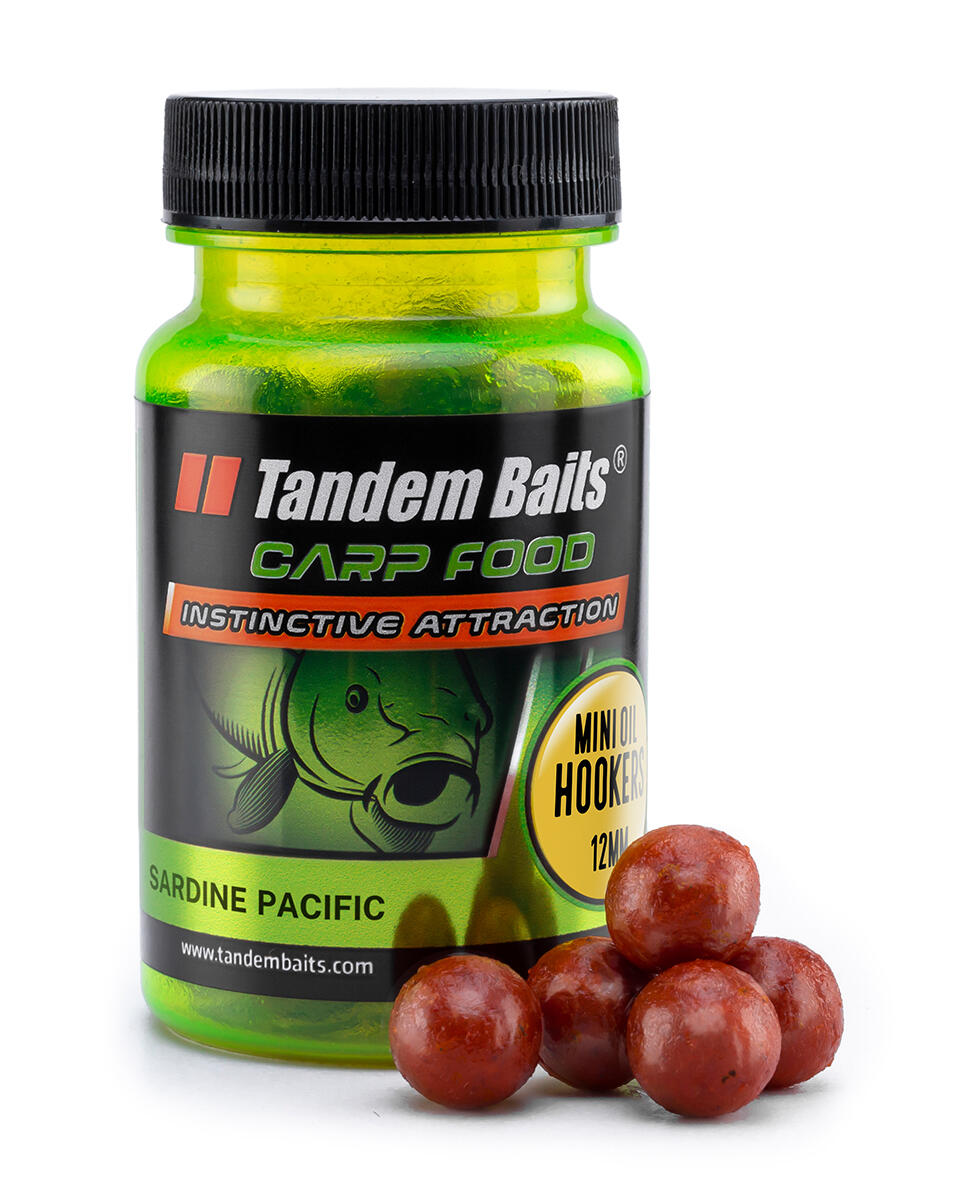 TANDEM BAITS Chytací boilies v dipu Carp Food Oil Mini Sardinka 12mm 50g